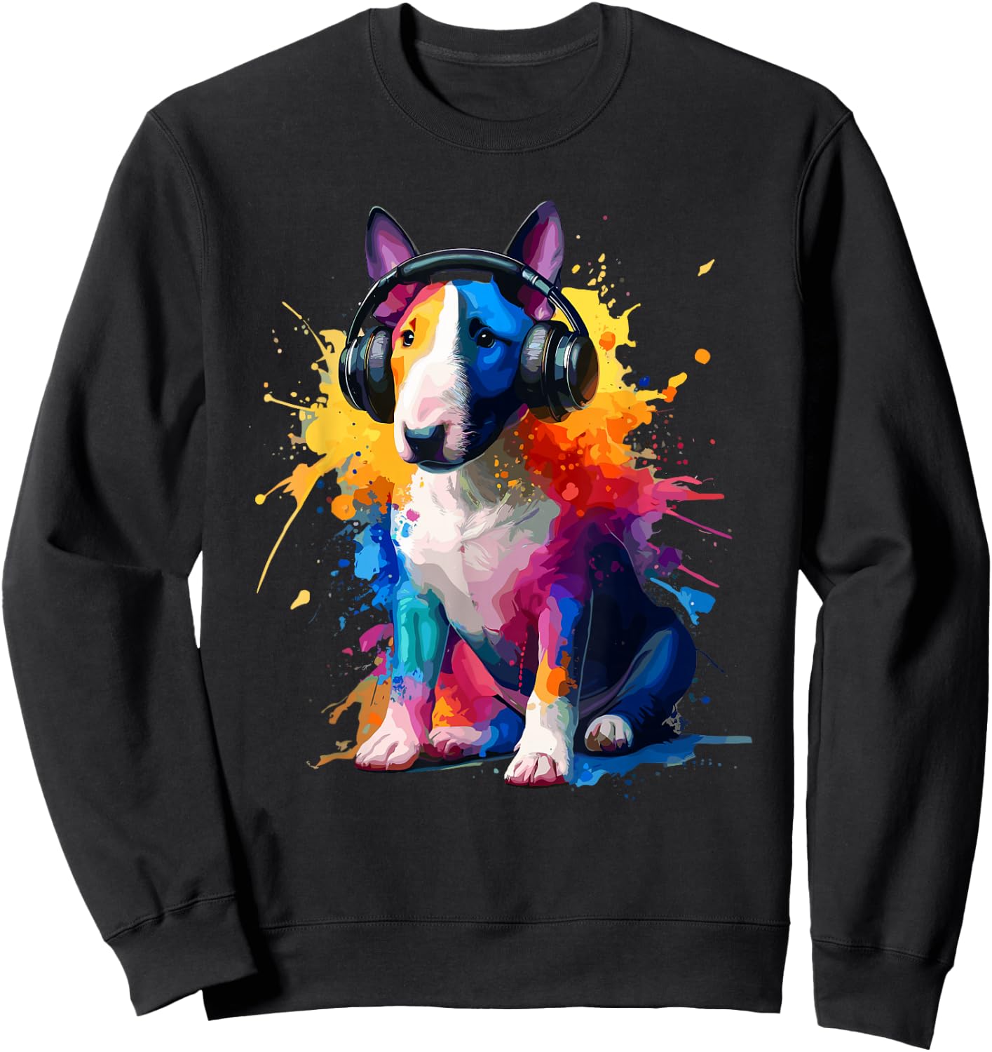 Splash Art Headphones Miniature Bull Terrier Mini Bull , Black, S Sweatshirt - Sweatshirt | Black