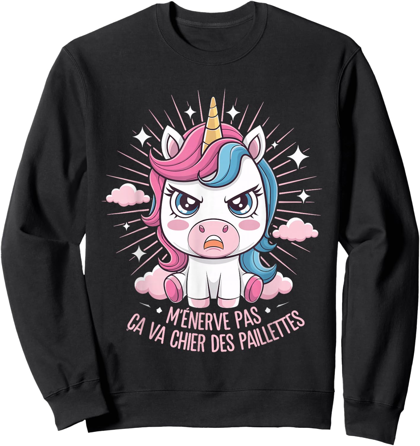 M'Énerve Pas Ça Va Chier Des Paillettes Unicorn Funny , Black, S Sweatshirt - Sweatshirt | Black