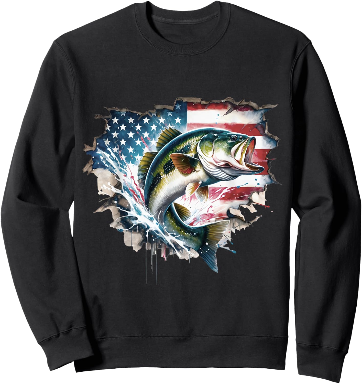 Bass Fishing USA Flag Fishing American Flag USA Flag Bass Sweatshirt - Sweatshirt | Black