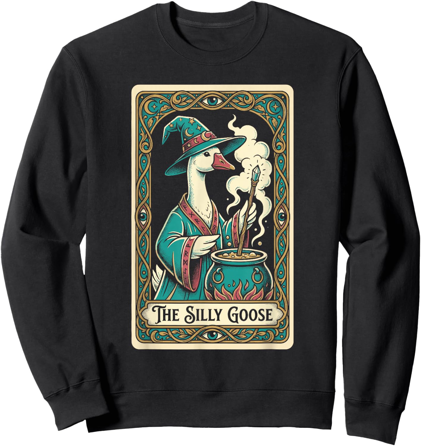 The Silly Goose Tarot Card Magic Wizard Meme Sweatshirt - Sweatshirt | Black