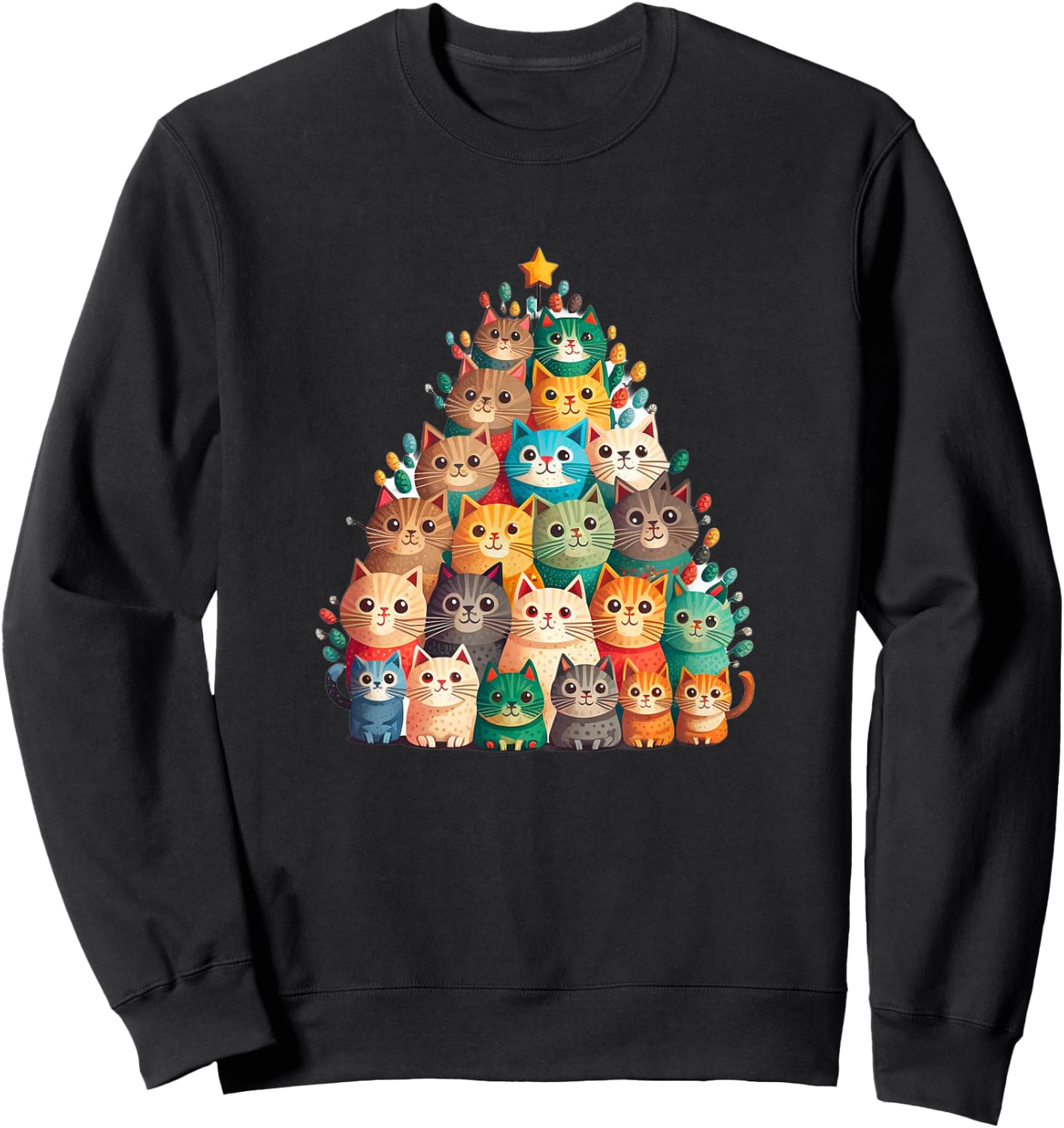 Cat Christmas Tree Funny Cats, Cute Kittens Christmas Tree Sweatshirt - Sweatshirt | Black