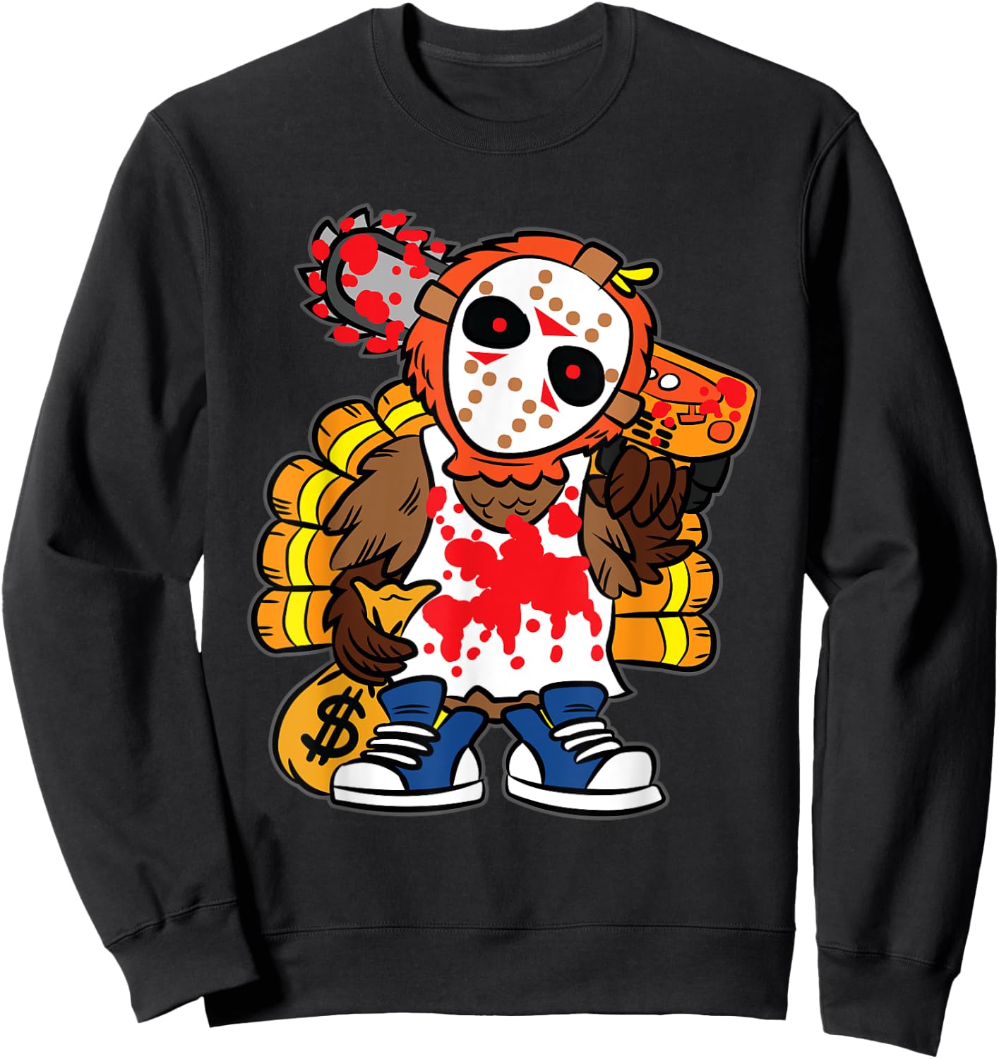 Turkey Horror Movie Thanksgiving Day Funny Bird Fall Autumn Sweatshirt - Sweatshirt | Black