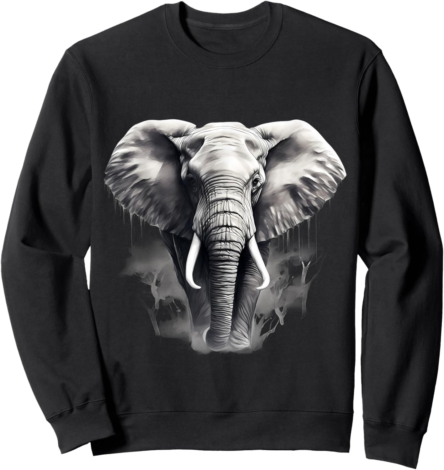 Elephant Drawing Artwork Animal Print Safari , black Sweatshirt - Sweatshirt | Black