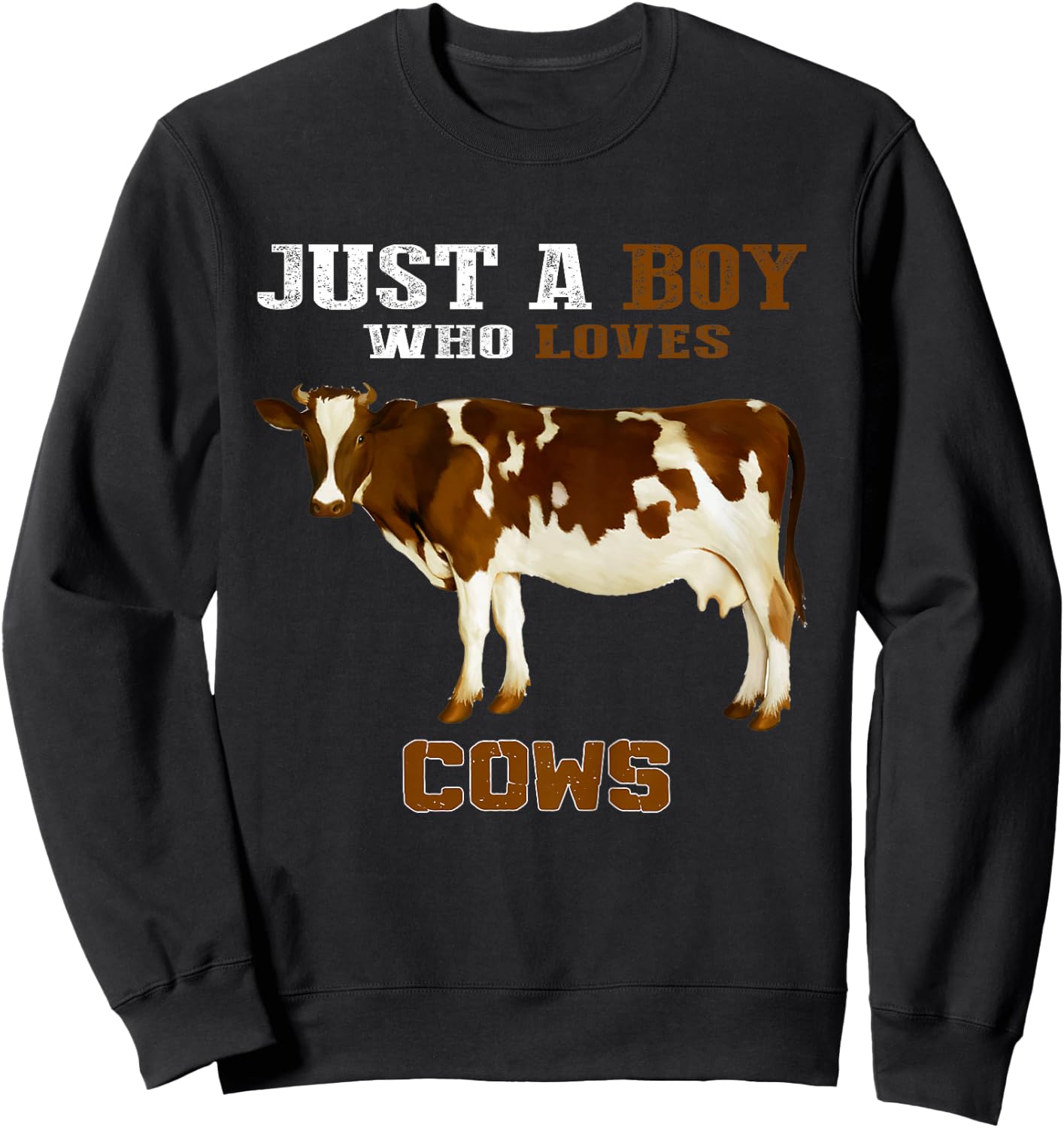 Kids Just A Boy Who Loves Cows Animal Farm Sweatshirt - Sweatshirt | Black