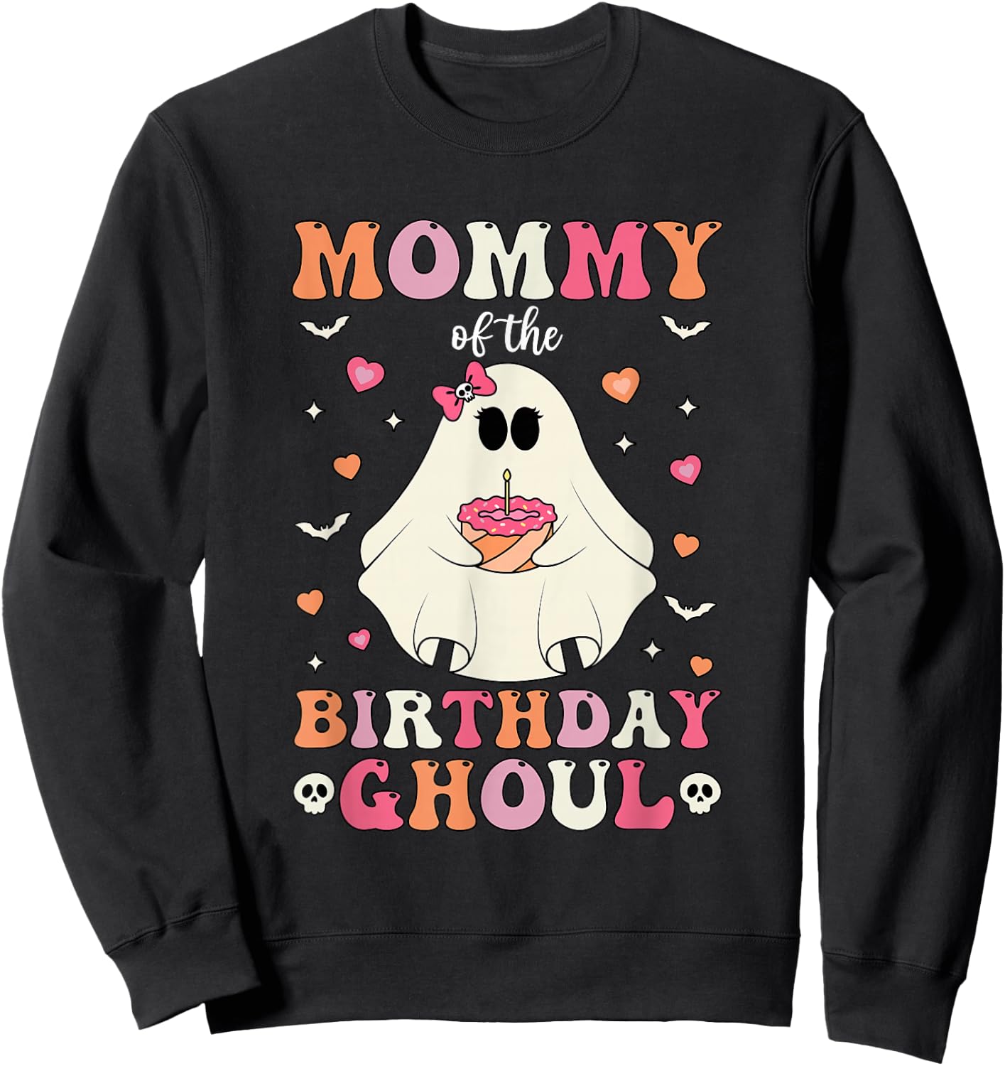 Mommy Of The Birthday Ghoul Groovy Halloween Ghost 2024 Sweatshirt - Sweatshirt | Black