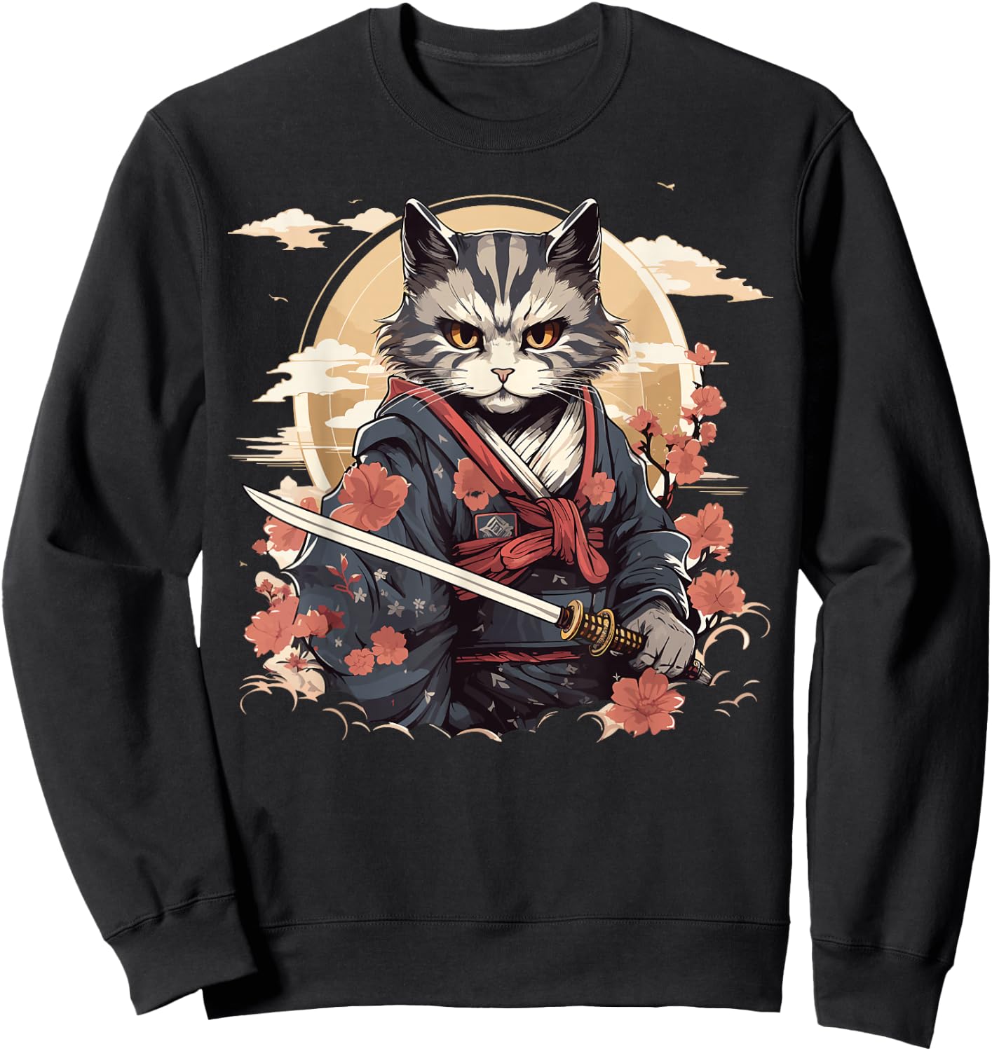 Samurai Cat Warrior Japanische Ninja Katze Kawaii Sweatshirt - Sweatshirt | Black