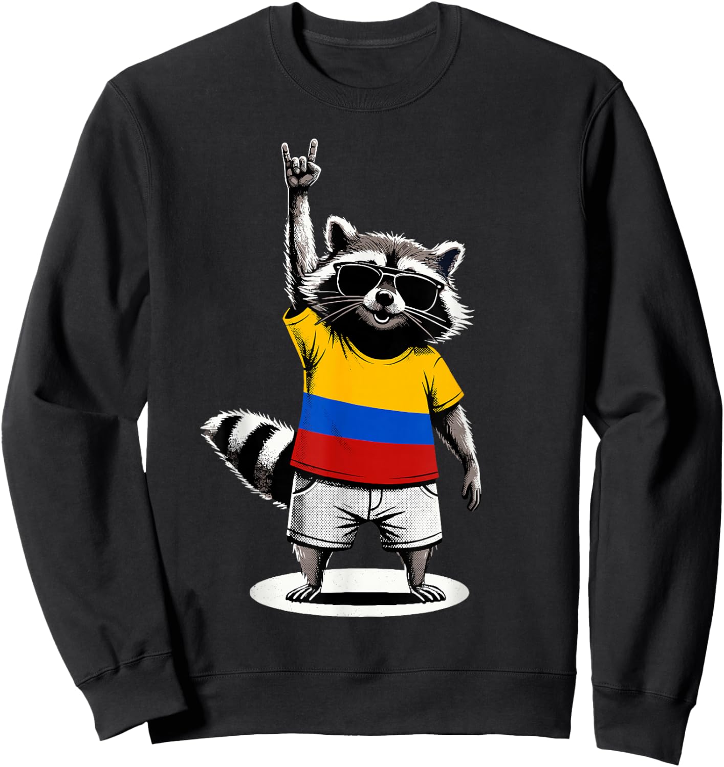 Colombian Flag Raccoon Funny Colombia Sweatshirt - Sweatshirt | Black