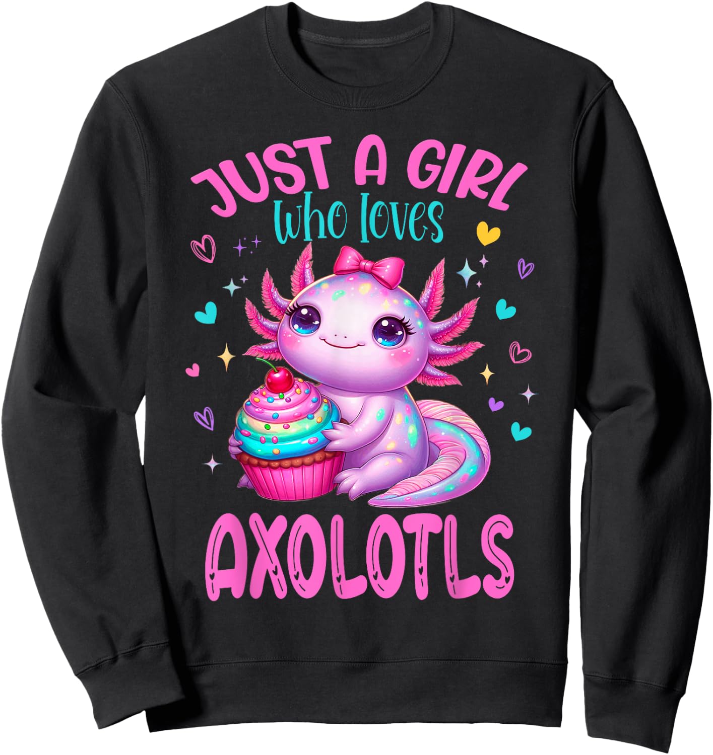 Just Girl Who Loves Pink Axolotl Birthday Party Outfit Sweatshirt - Sweatshirt | Black