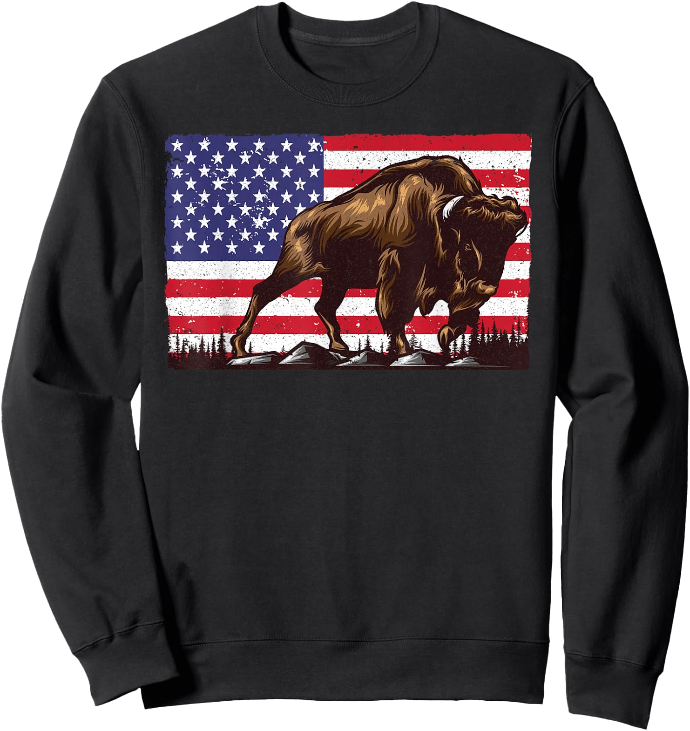Cute Bison Design Women Kids Buffalo Bison Lovers Sweatshirt - Sweatshirt | Black