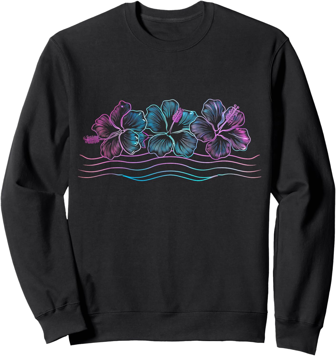 Hawaiian Hibiscus Flowers Retro Surfer Sweatshirt - Sweatshirt | Black
