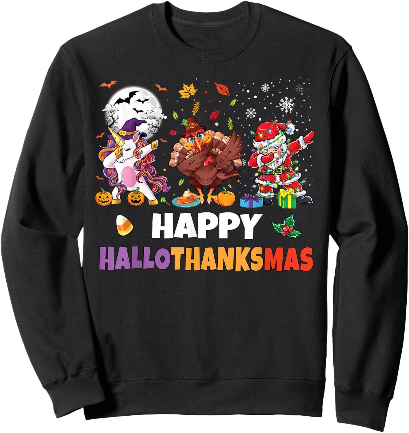 Hallothanksmas Shirt Kids Women Men Halloween Christmas Sweatshirt - Sweatshirt | Black