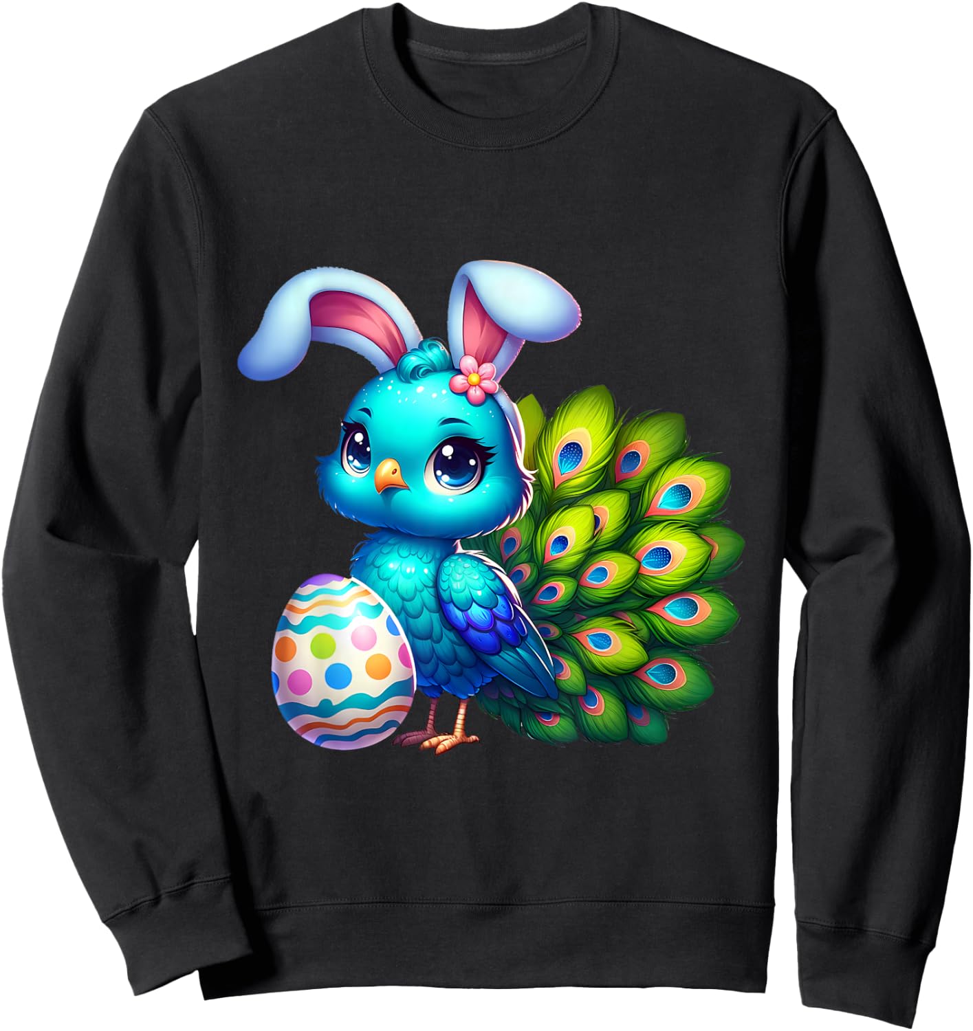 Funny Easter Peacock Lover Egg Eggs Bunny Rabbit Men Women Sweatshirt - Sweatshirt | Black