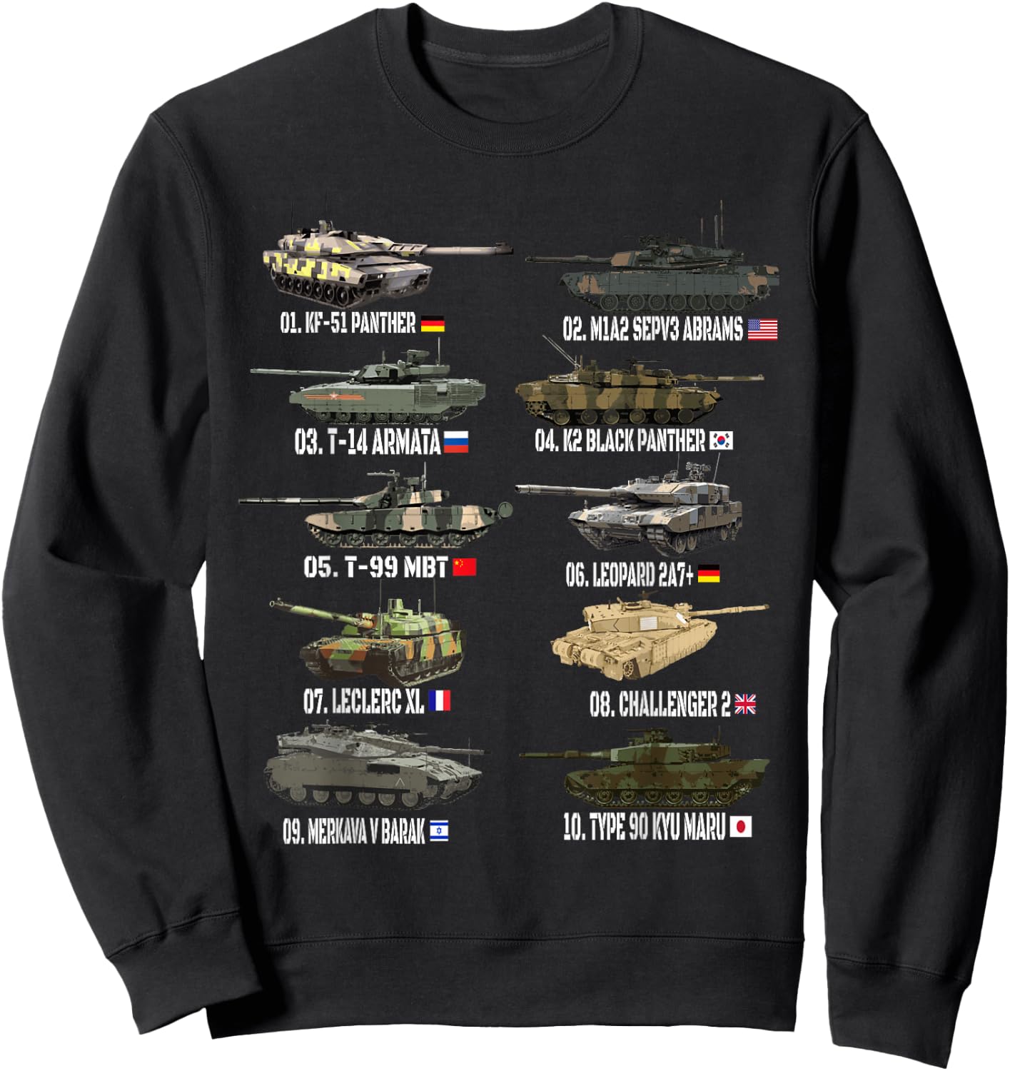 Top 10 Best Main Battle Tanks Abrams M1A2 SEPV3 Merkava V Sweatshirt - Sweatshirt | Black