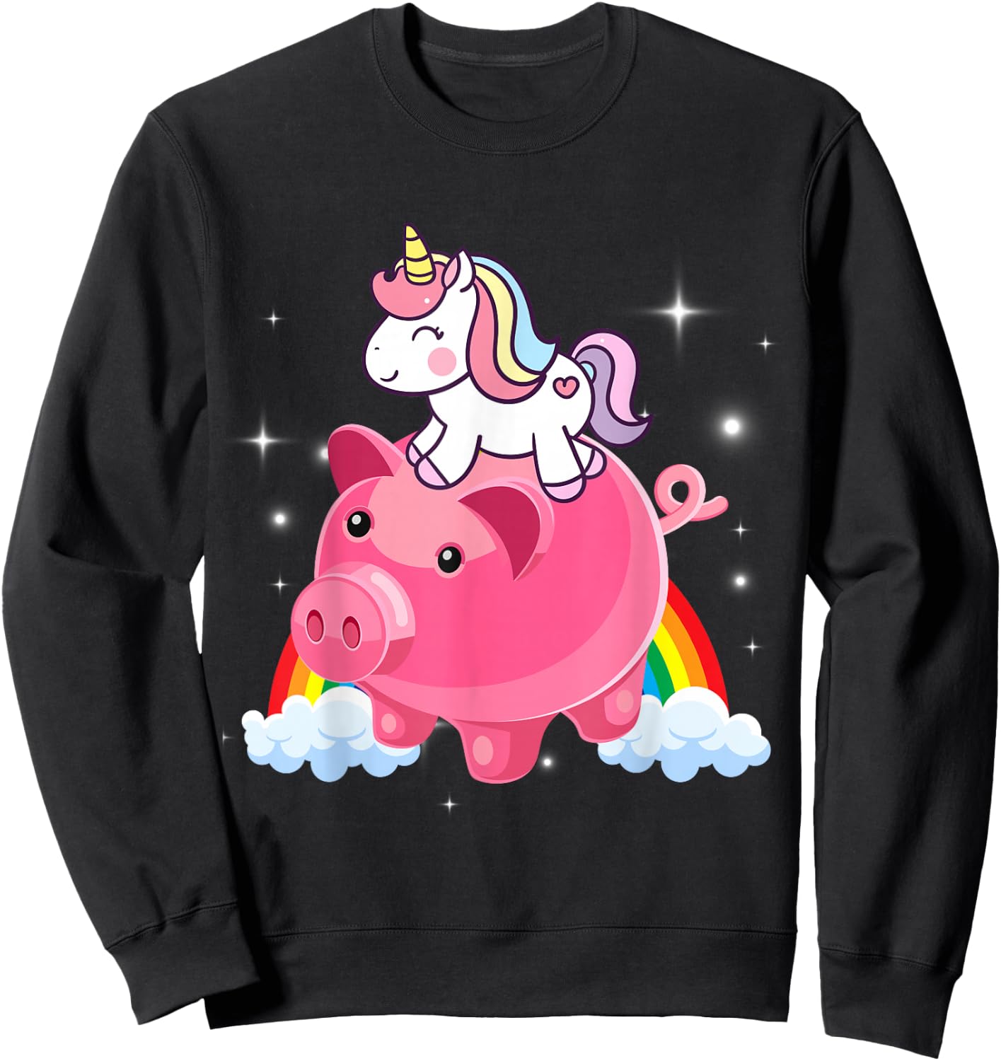 Unicorn Riding Piggy Bank Women Men Kids Teens Boys Girls Sweatshirt - Sweatshirt | Black