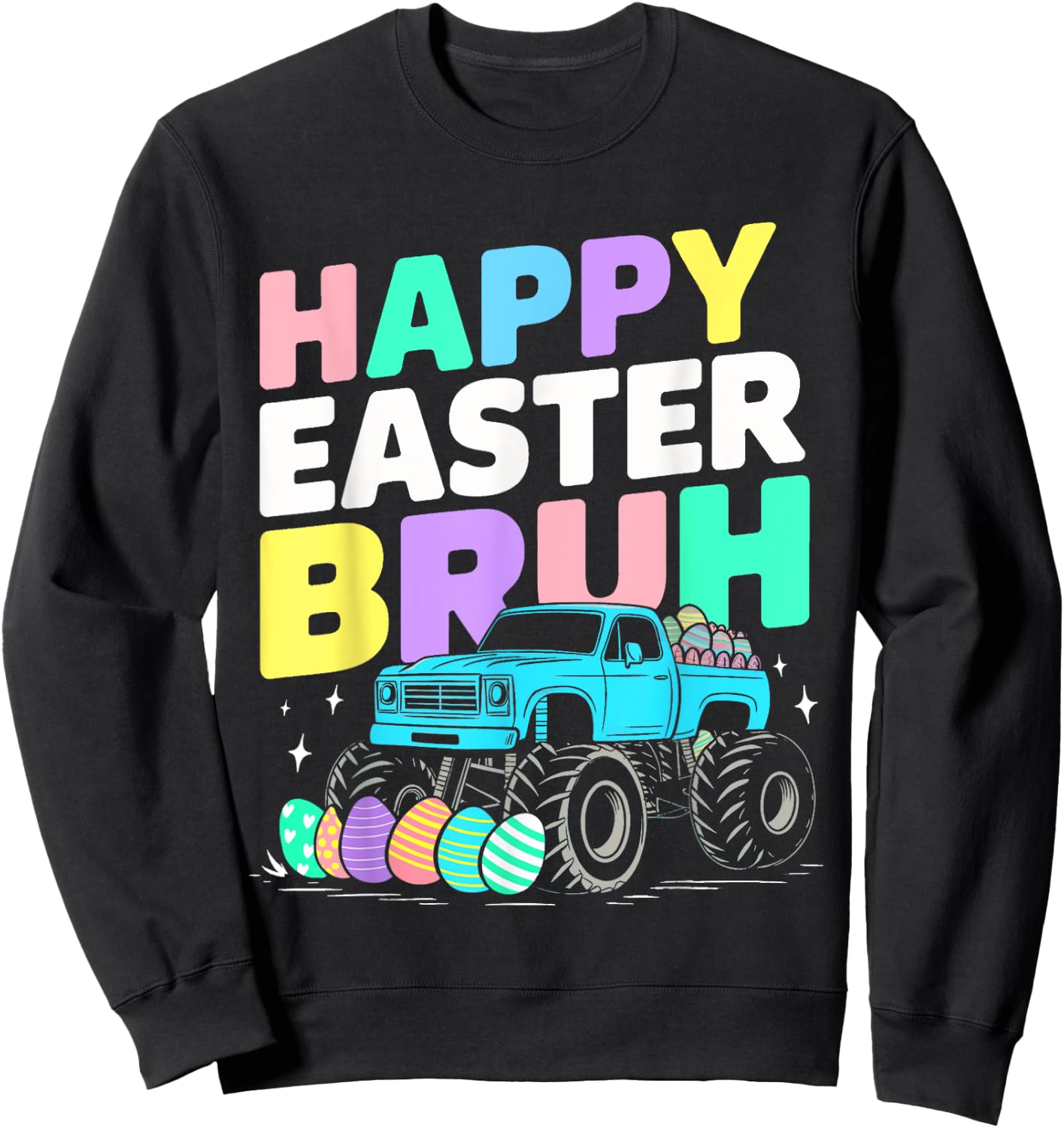 Bruh Easter Shirts for Boys Kids Monster Truck Eggs Sweatshirt - Sweatshirt | Black