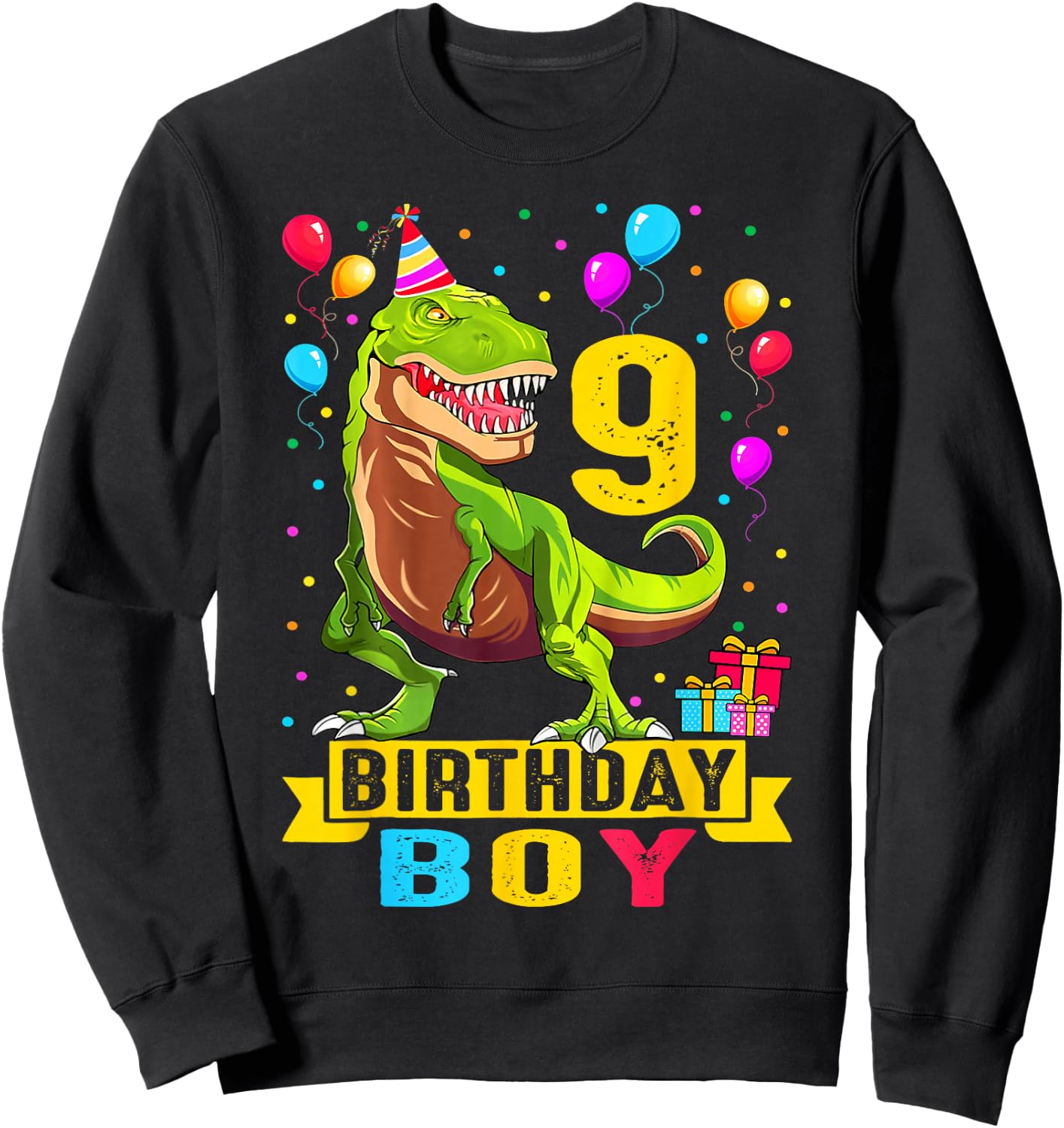 Kids 9 Year Old Shirt 9th Birthday Boy T Rex Dinosaur Sweatshirt - Sweatshirt | Black