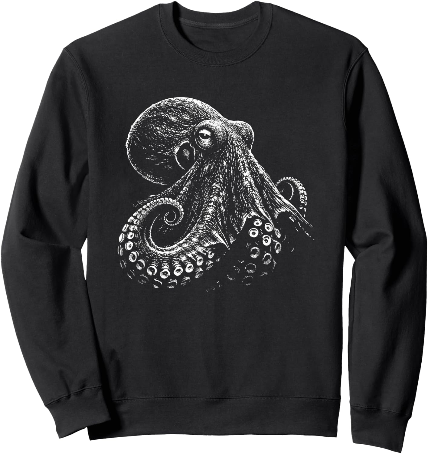 Octopus Portrait Black and White Animal Lover Sweatshirt - Sweatshirt | Black