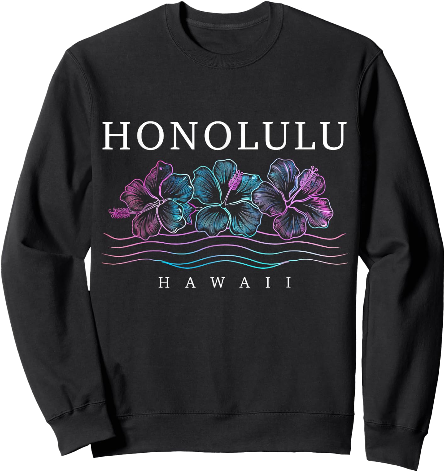 Honolulu Hawaii Hawaiian Hibiscus Flowers Surfer Souvenir Sweatshirt - Sweatshirt | Black