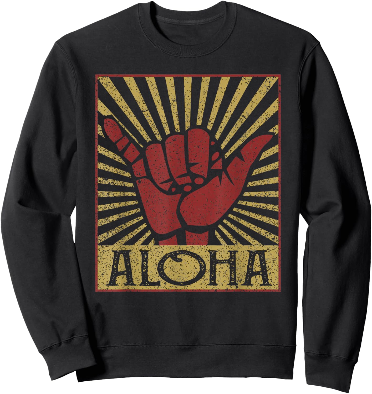 Aloha Hawaiian Hawaii Vintage Distressed Shaka Sign Sweatshirt - Sweatshirt | Black