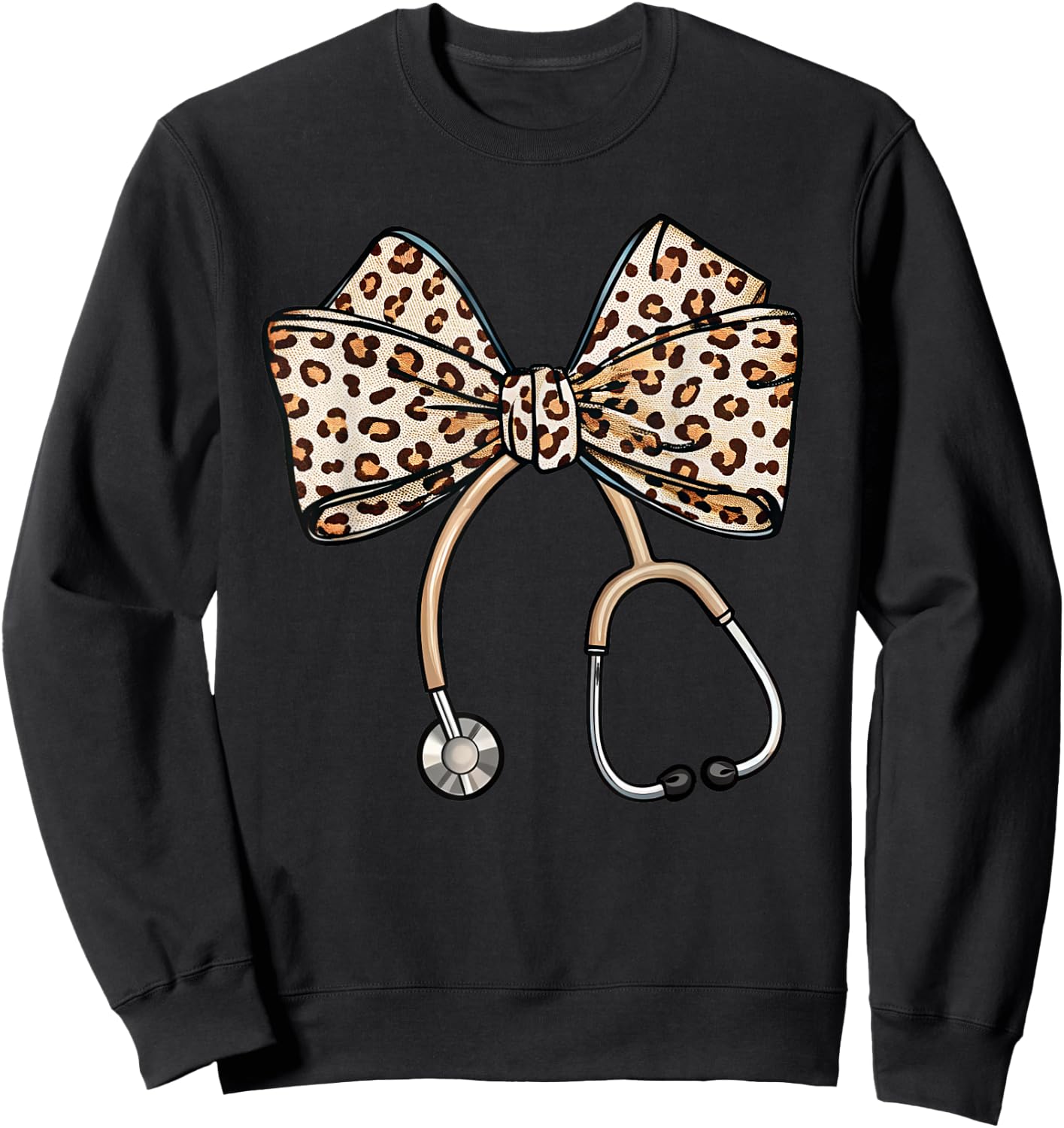 Coquette Nurse Stethoscope Leopard Coquette Bow Aesthetic Sweatshirt - Sweatshirt | Black