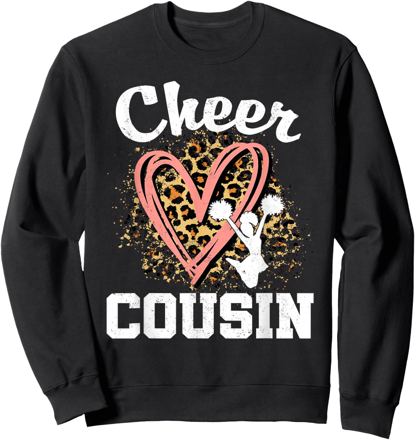 Cheer Cousin Leopard Heart Cheerleader Matching Family Sweatshirt - Sweatshirt | Black