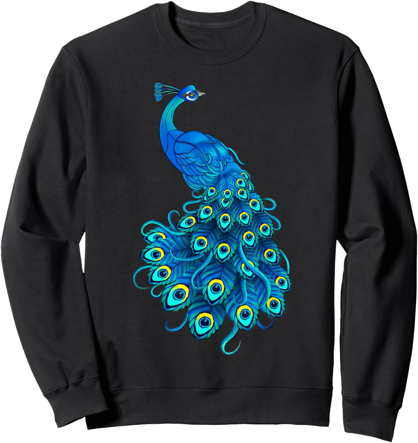 Blue Peacock Print Teal Feathers Bird Lover Men Women Gifts Sweatshirt - Sweatshirt | Black