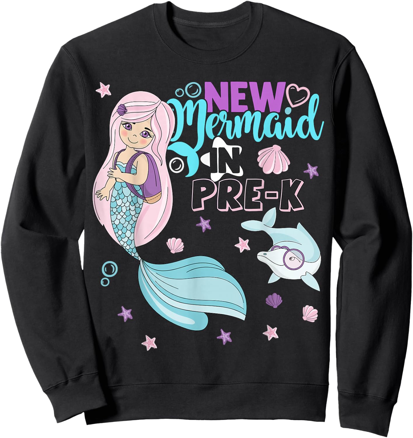 Pre k Here I Come First Day Of Prek Preschool Mermaid Girls Sweatshirt - Sweatshirt | Black