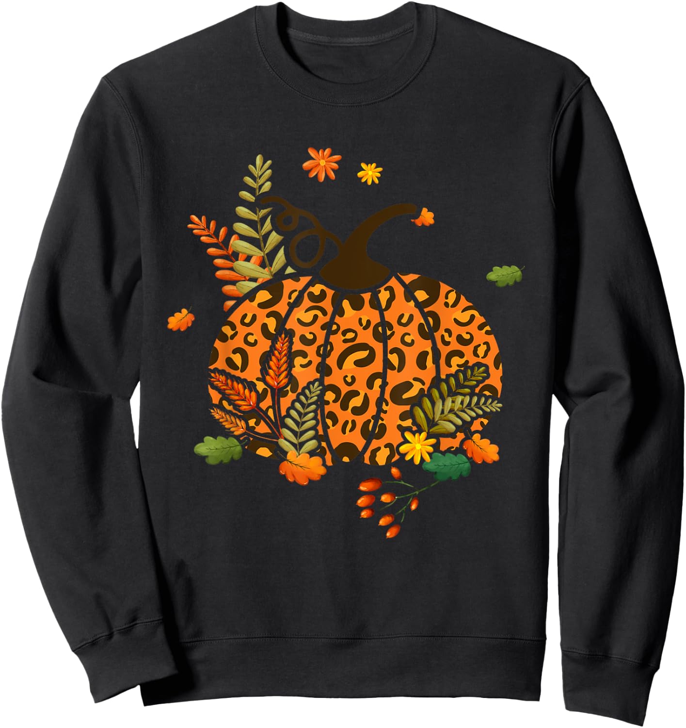 Leopard Print Pumpkin Halloween Fall Autumn Thanksgiving Sweatshirt - Sweatshirt | Black