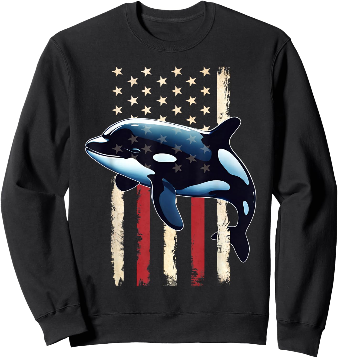 American Flag Orca 4th of July Happy 4th Patriotic USA Boys Sweatshirt - Sweatshirt | Black