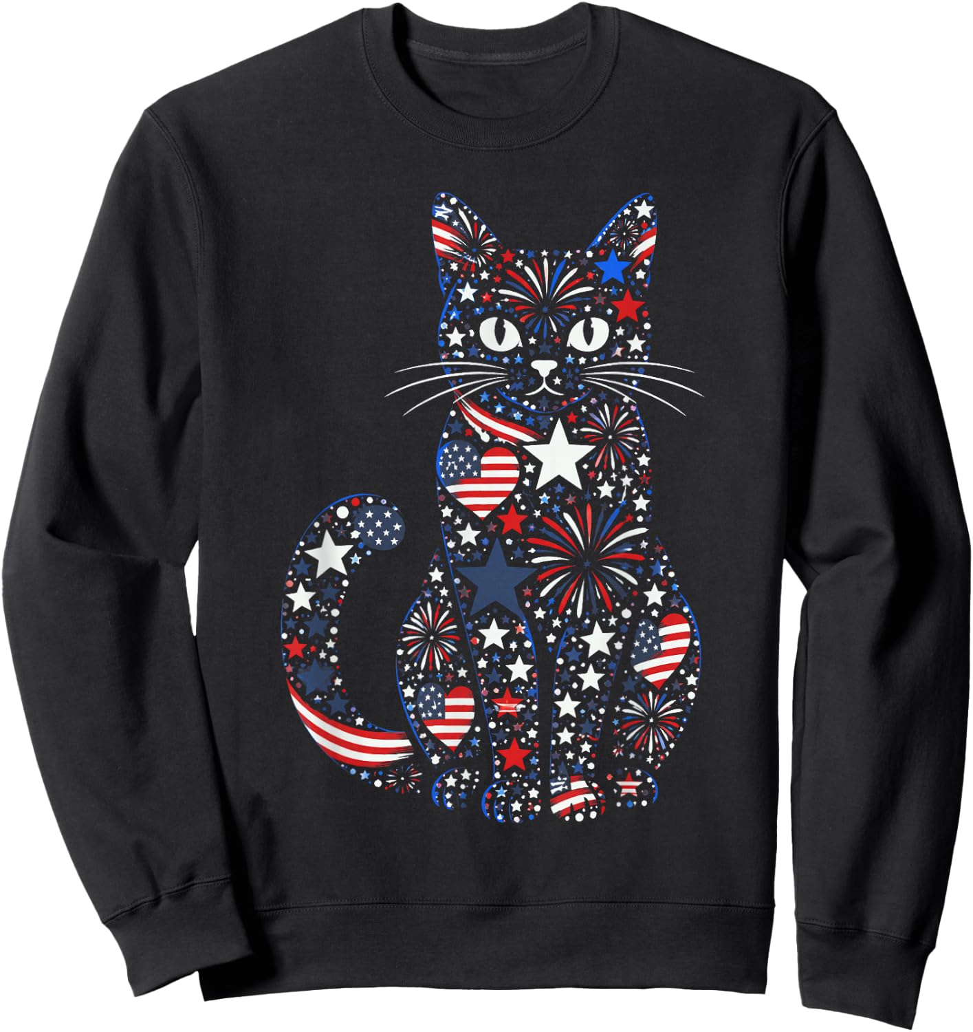 250th Anniversary USA 2026 American Flag Patriotic Cat Sweatshirt - Sweatshirt | Black