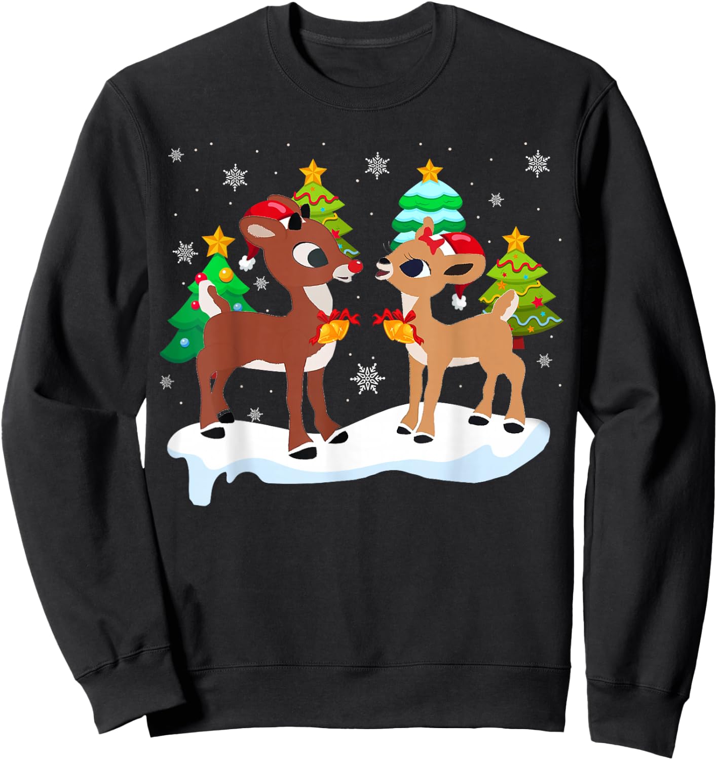 Red Nose Reindeer and Clarice Christmas Tree Kids Girls Sweatshirt - Sweatshirt | Black