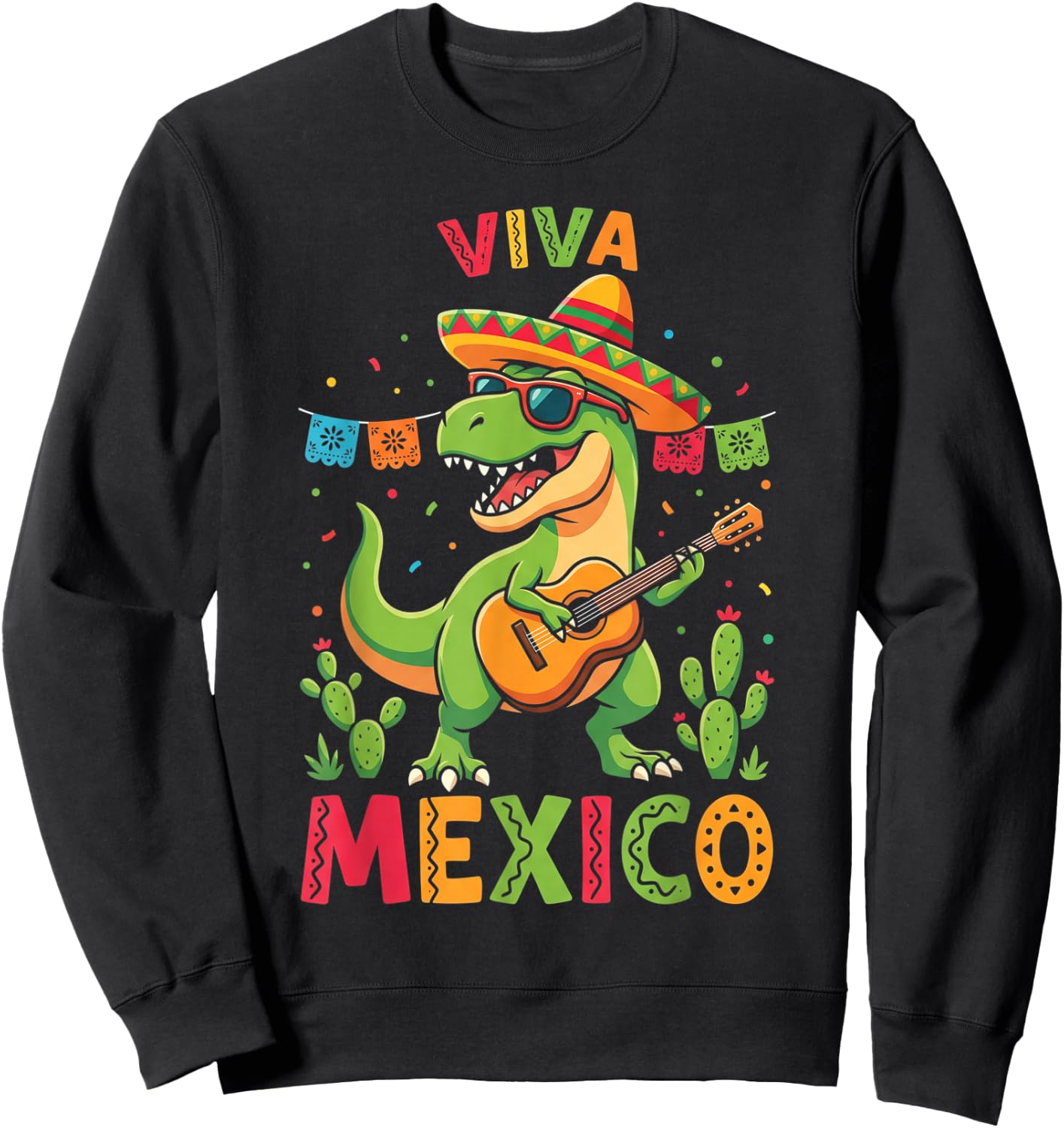 Viva Mexico Boy Dinosaur Mexican Independence Day Kids Sweatshirt - Sweatshirt | Black