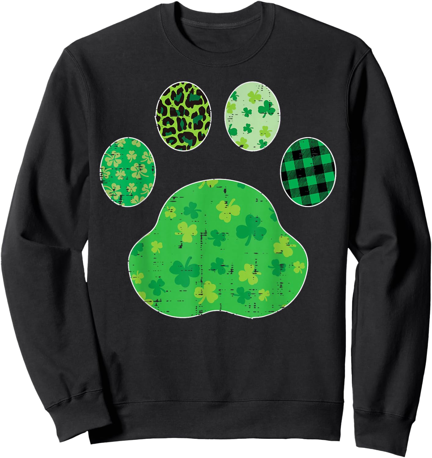 St Patricks Day Dog Cat Paw Shamrock Leopard Men Women Kids Sweatshirt - Sweatshirt | Black