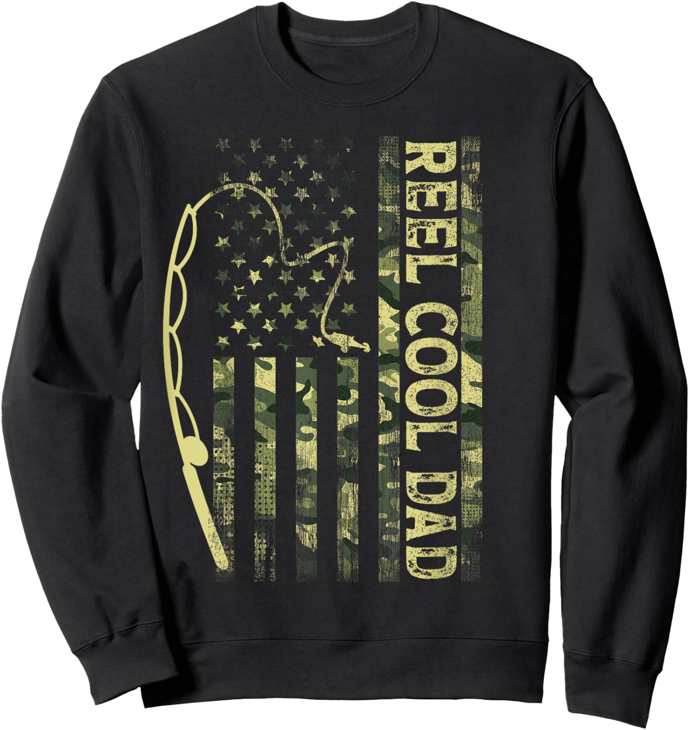 Reel Cool Dad Camouflage American Flag Father's Day Camo Sweatshirt - Sweatshirt | Black