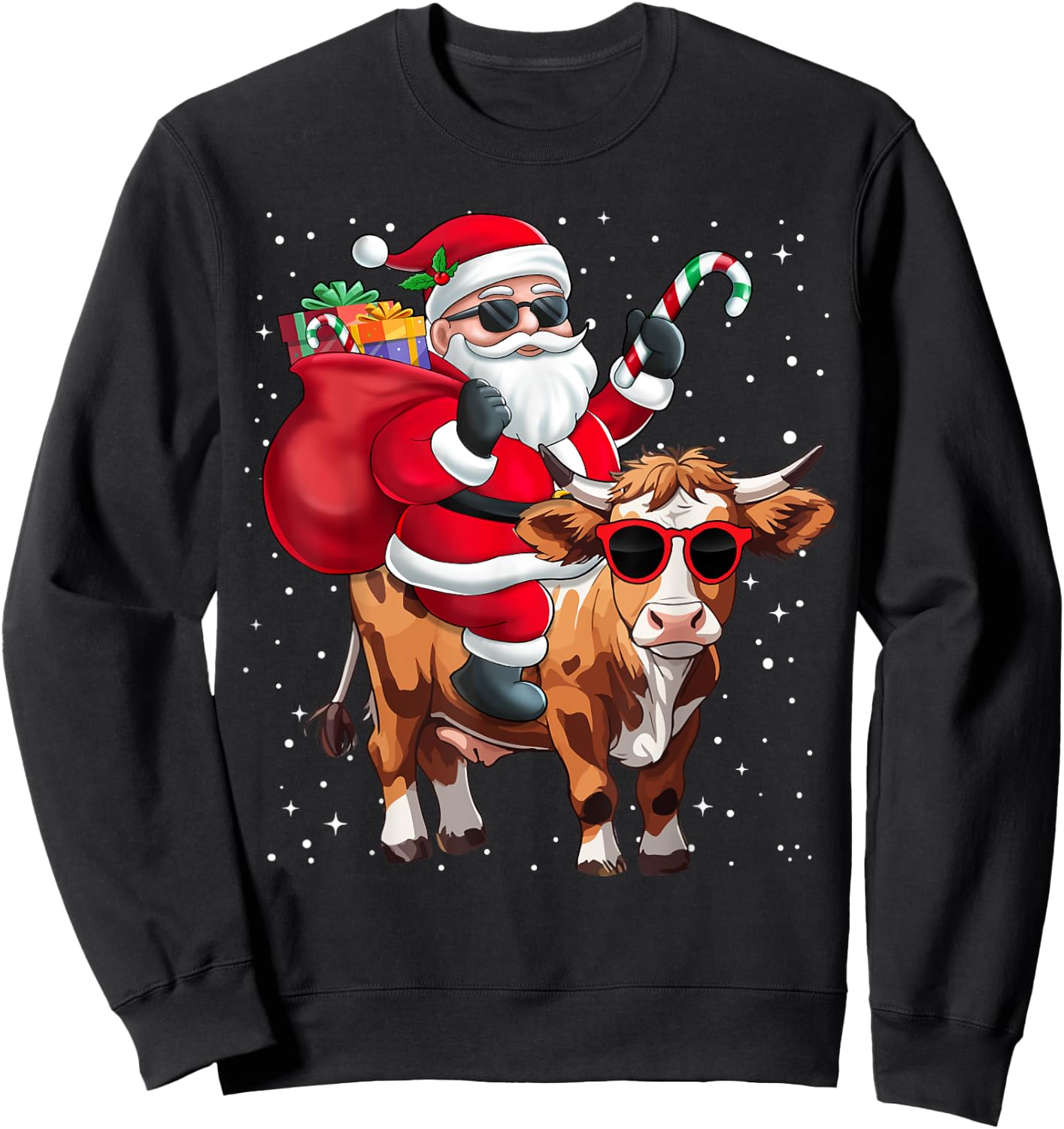 Santa Claus Riding A Cow Christmas Boy Girl Kids Sweatshirt - Sweatshirt | Black