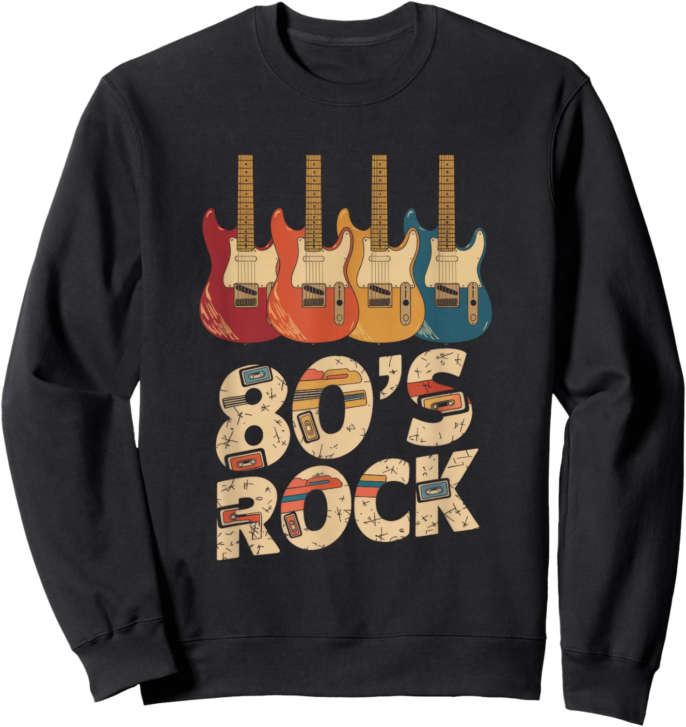 80's Rock - Rock Band Guitar Cassette Tape Sweatshirt - Sweatshirt | Black