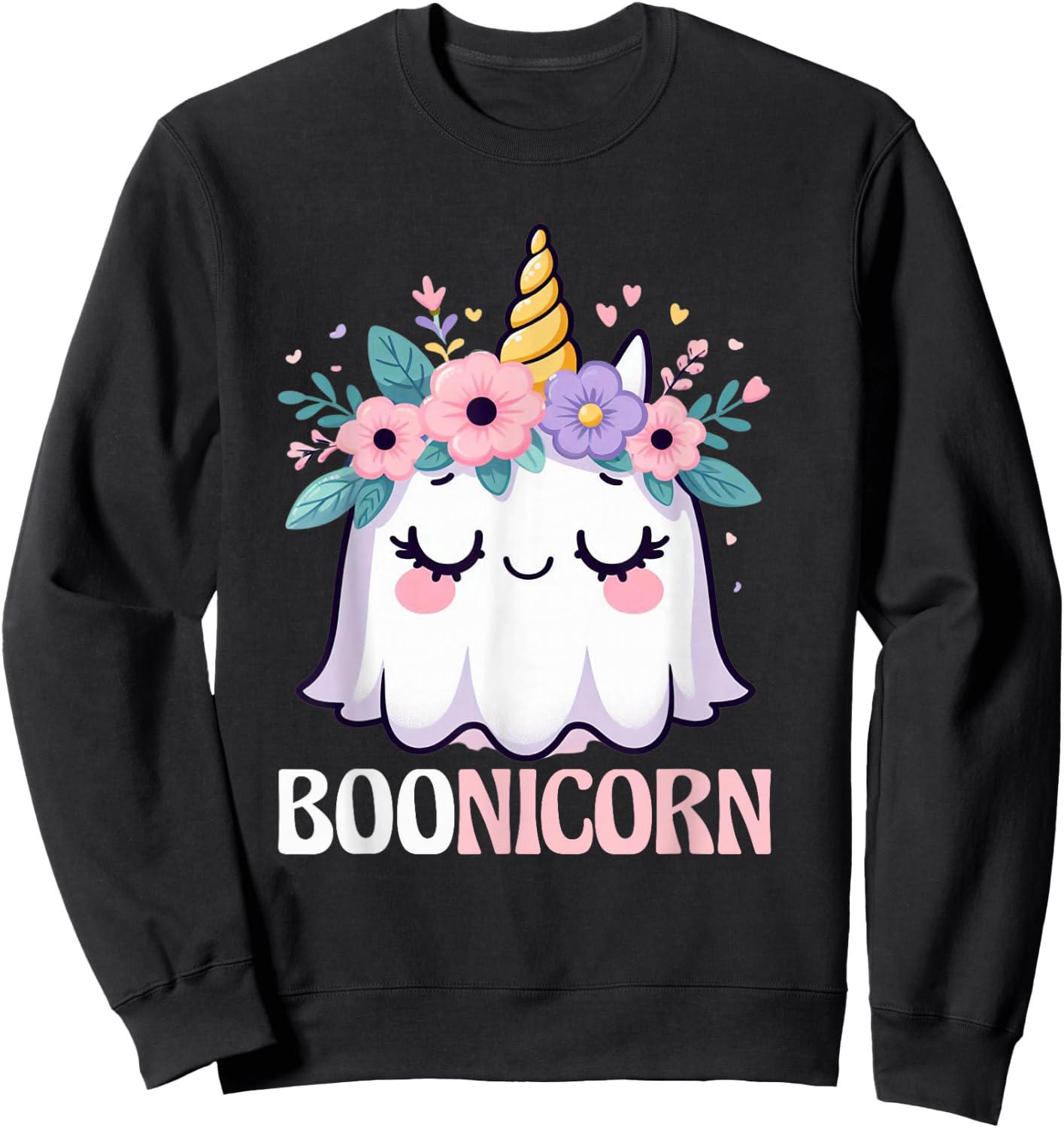 Boonicorn Unicorn Ghost, Unicorn Halloween for Girls Sweatshirt - Sweatshirt | Black