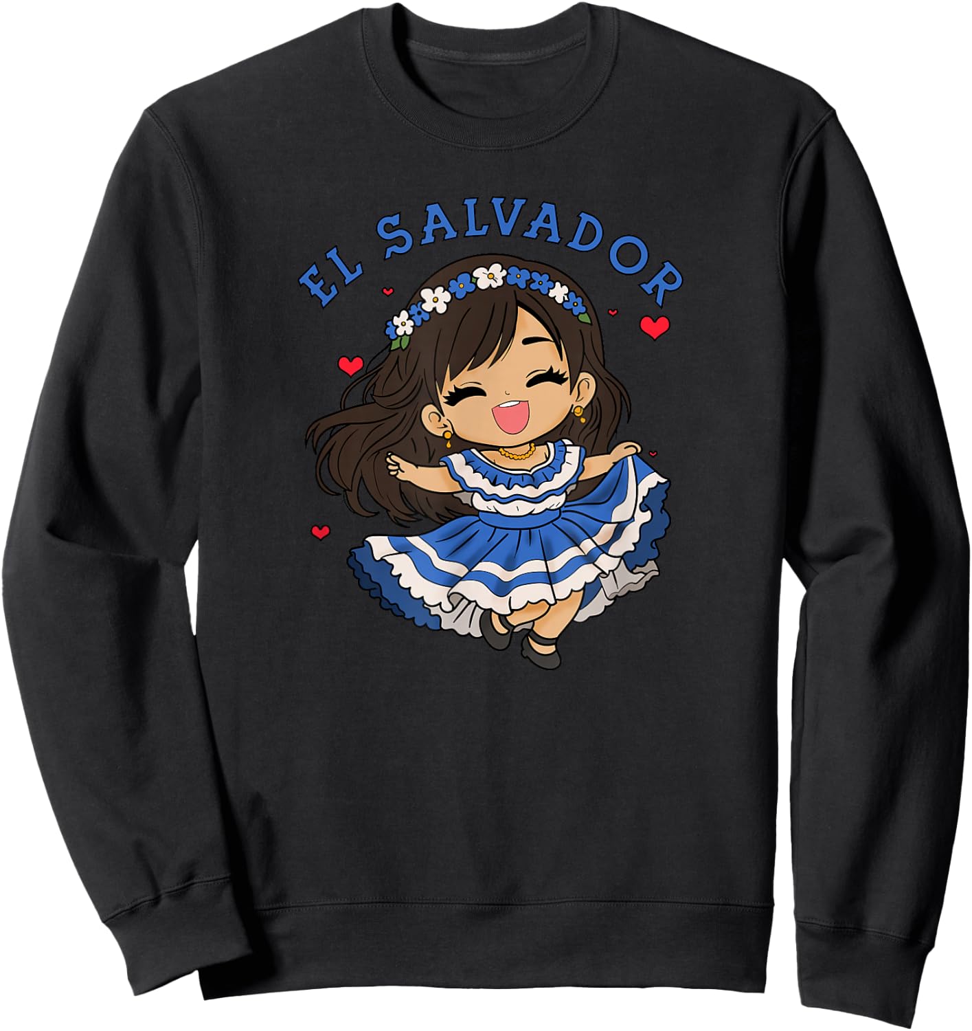 El Salvador Girl Salvadoran Woman Bicha Hearts Sweatshirt - Sweatshirt | Black