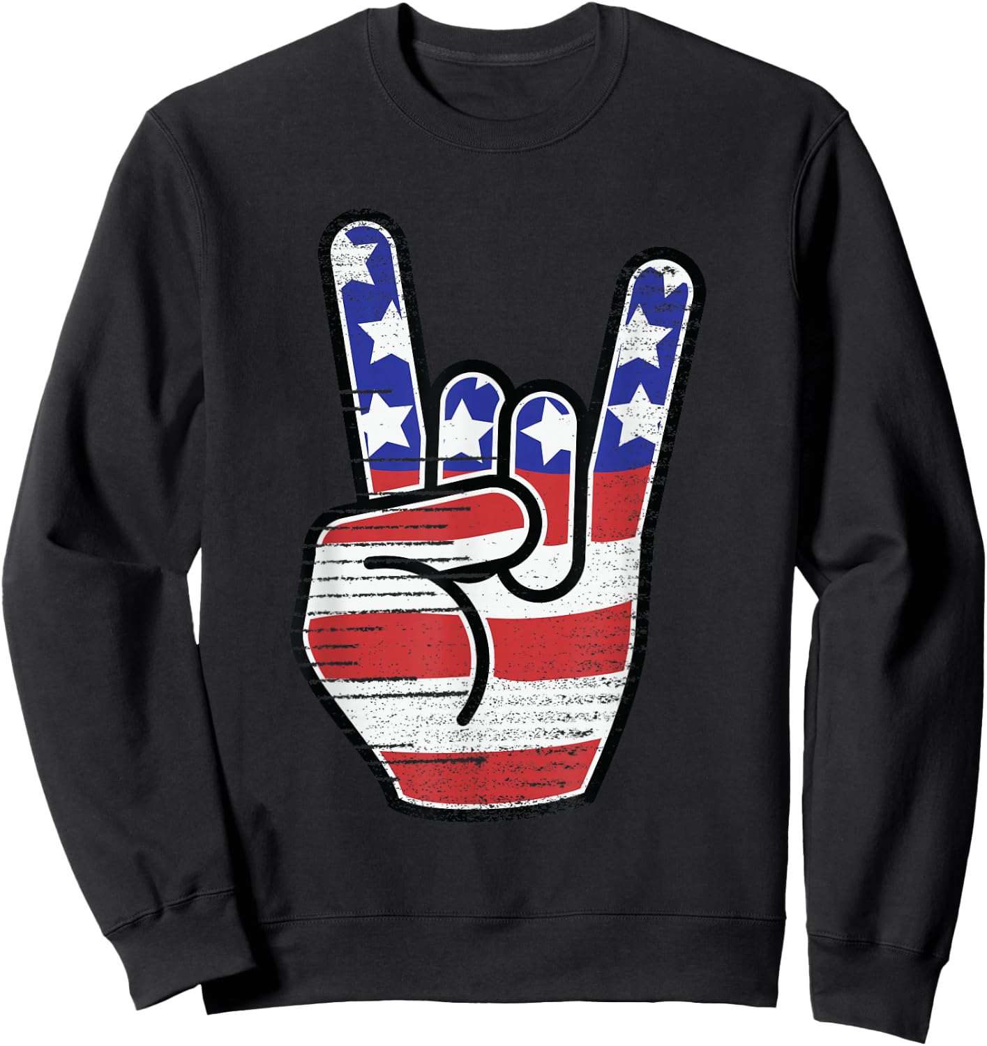 Rock n Roll Shirt USA Flag Horns Sign Retro Concert Band Sweatshirt - Sweatshirt | Black