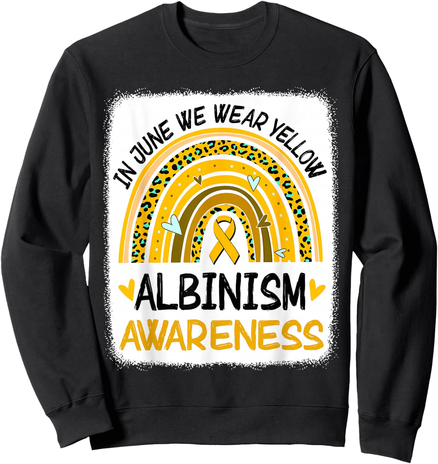 In June We Wear Yellow Rainbow Leopard Albinism Awareness Sweatshirt - Sweatshirt | Black