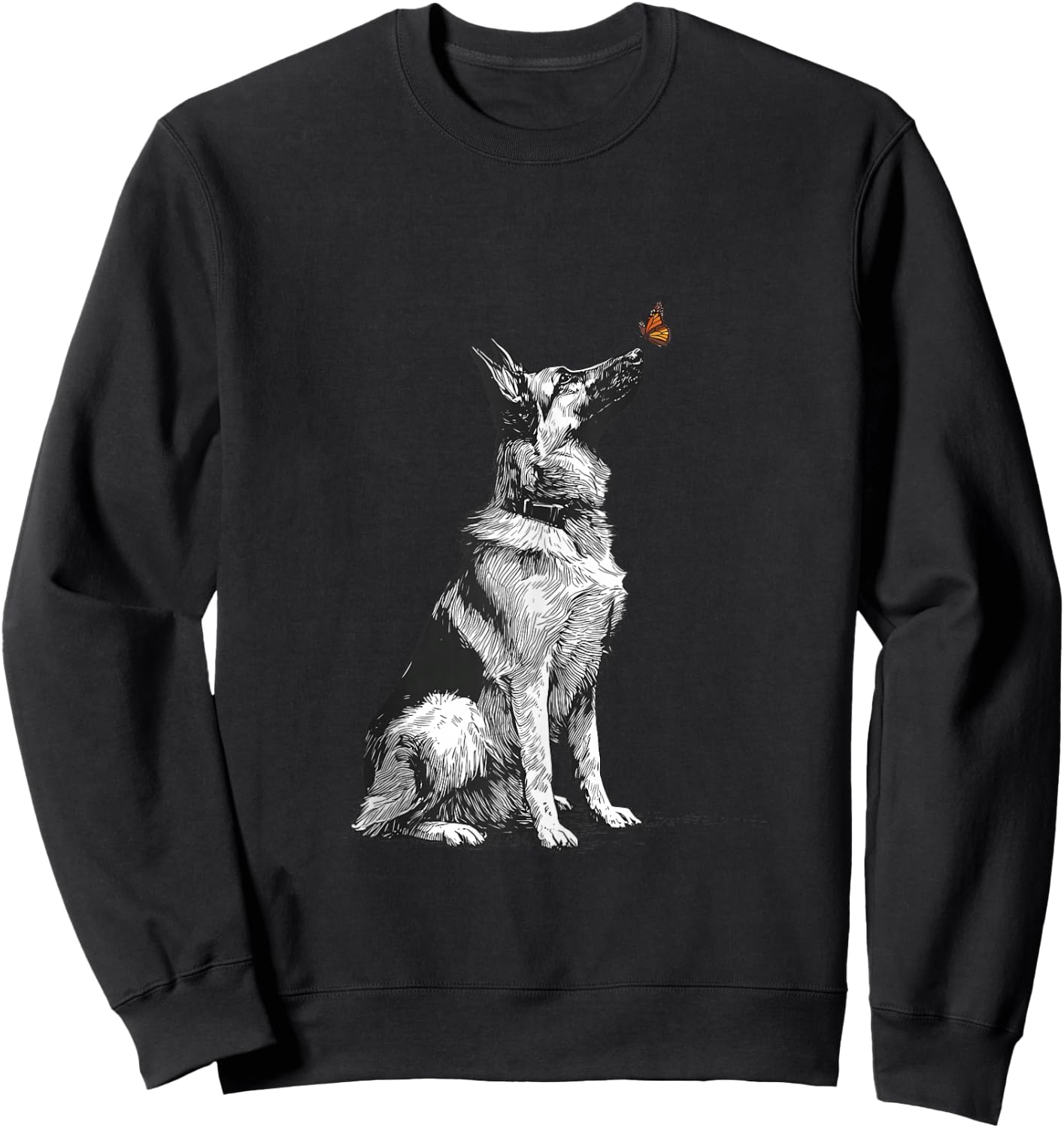 German Shepherd with Butterfly Sweatshirt - Sweatshirt | Black