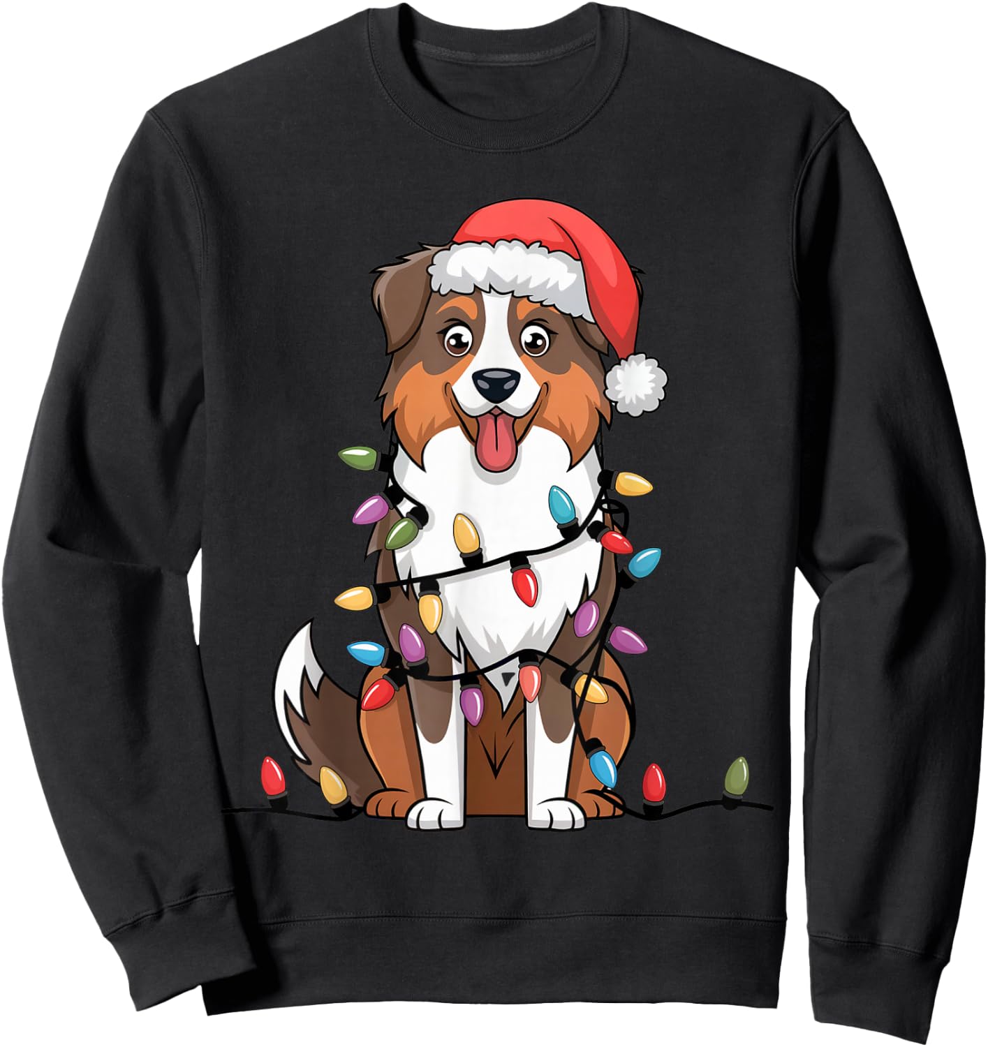 Australian Shepherd Christmas Lights Xmas Dogs Gifts Sweatshirt - Sweatshirt | Black