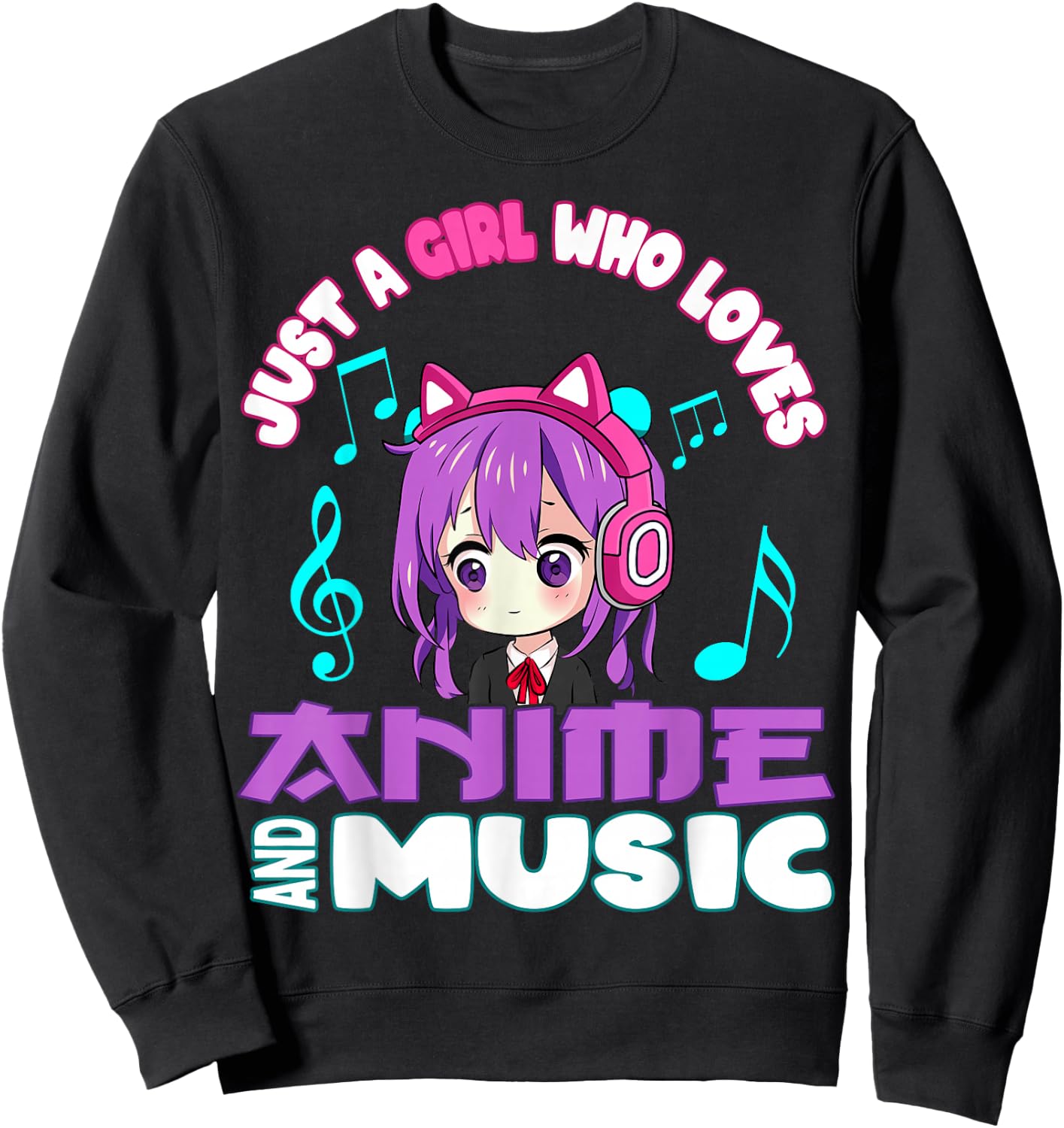 Anime and Music Girl for Teen cute chibi graphic Sweatshirt - Sweatshirt | Black