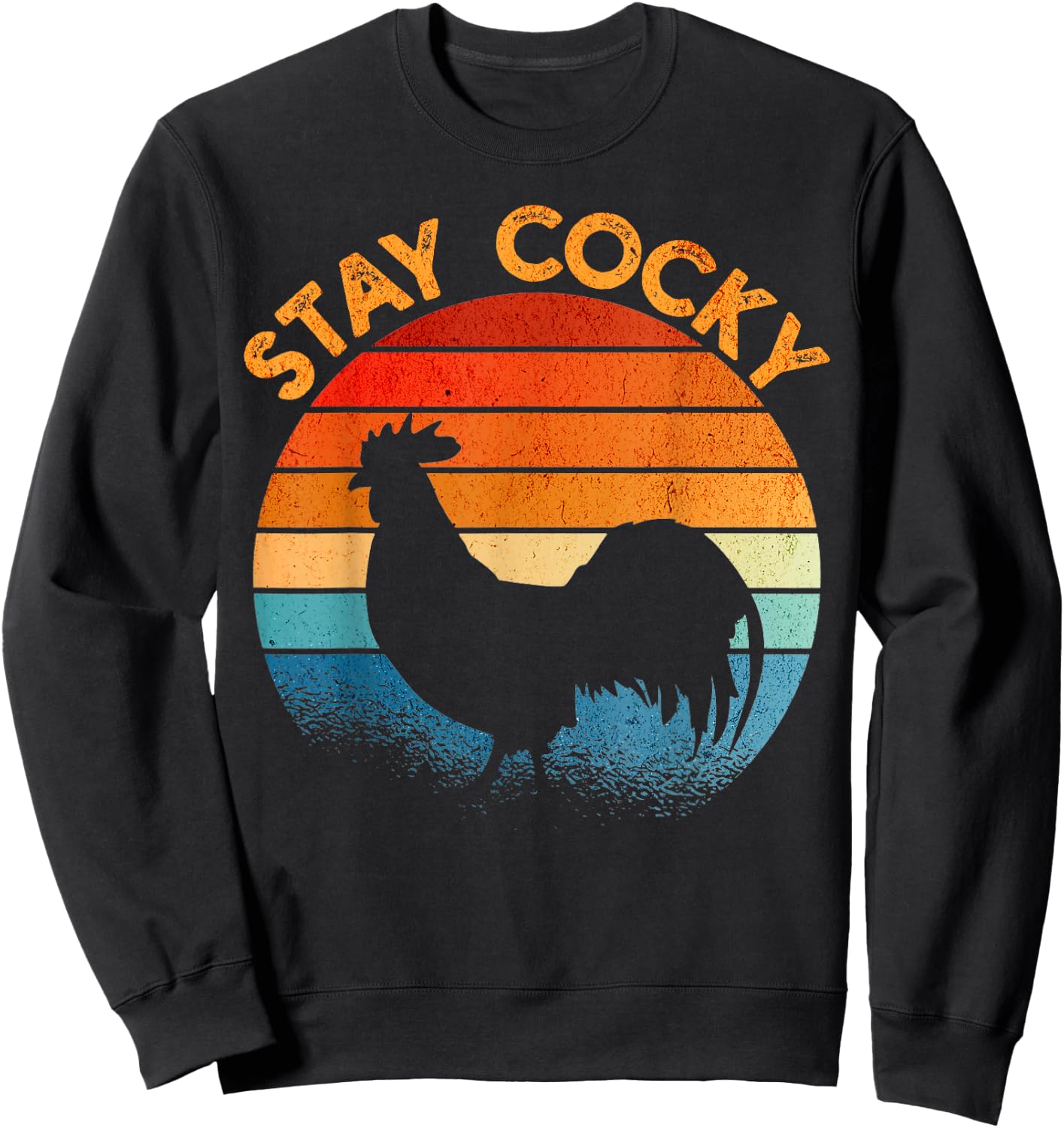 Stay Cocky Rooster Retro Sunset Sweatshirt - Sweatshirt | Black