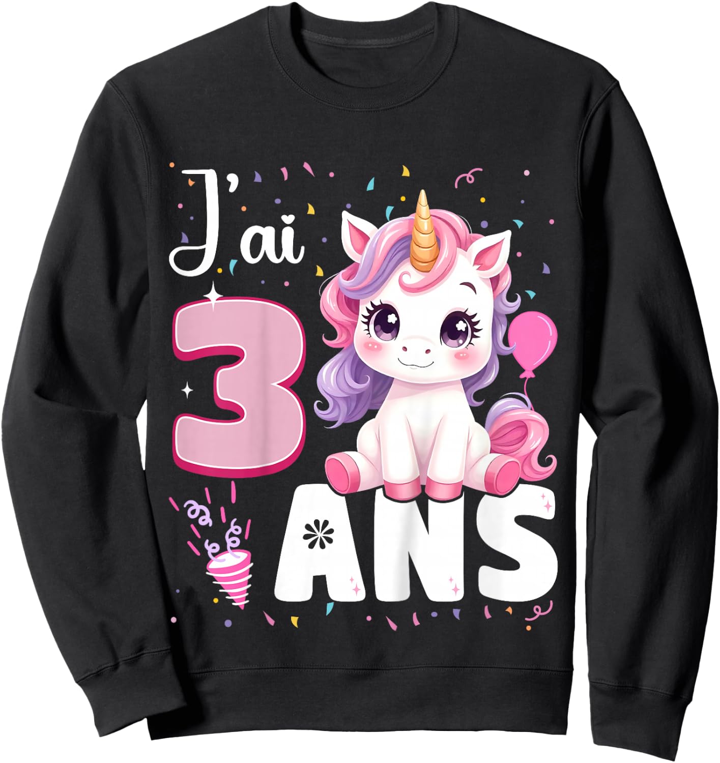 3 Year Old Unicorn Girl Birthday 3 Years I Ai 3 Years , Black, 2 Sweatshirt - Sweatshirt | Black