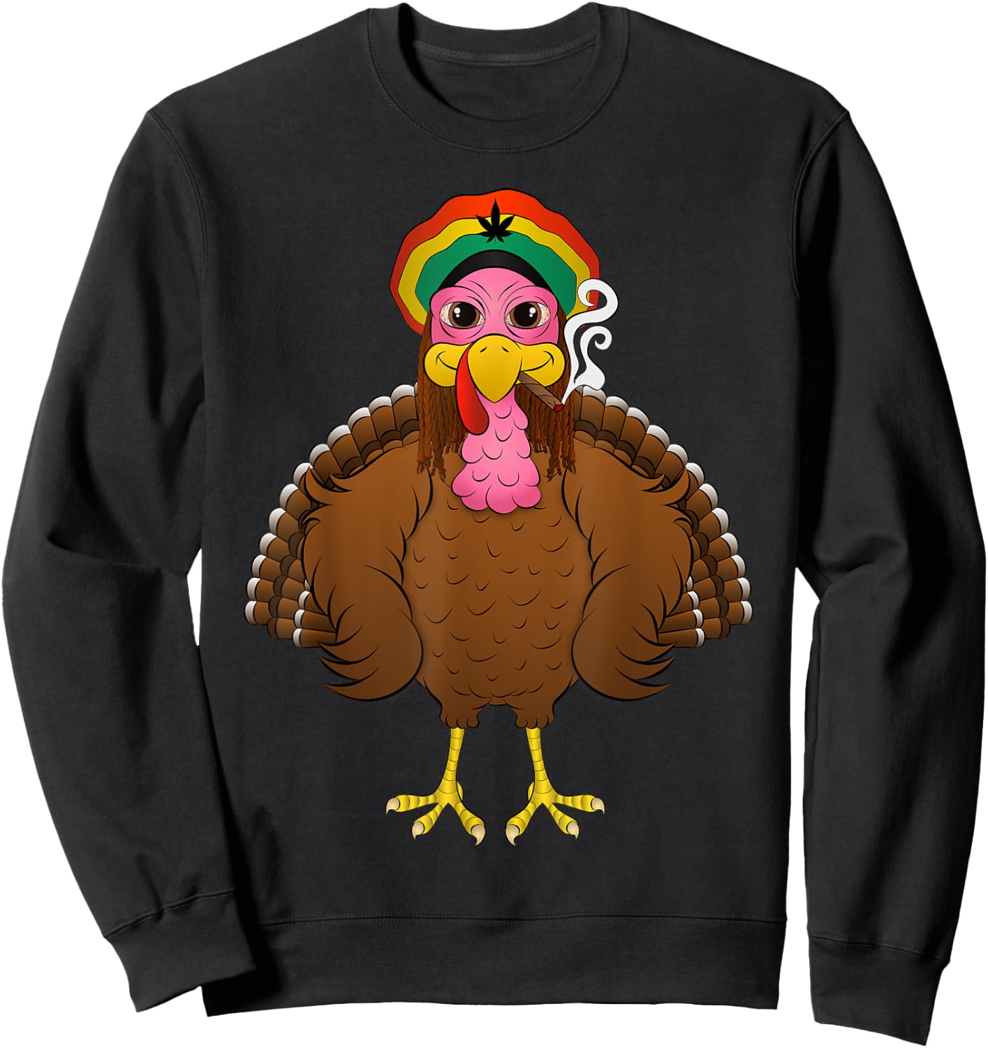 Funny Rasta Turkey Cartoon Smoking Weed Thanksgiving Gift Sweatshirt - Sweatshirt | Black
