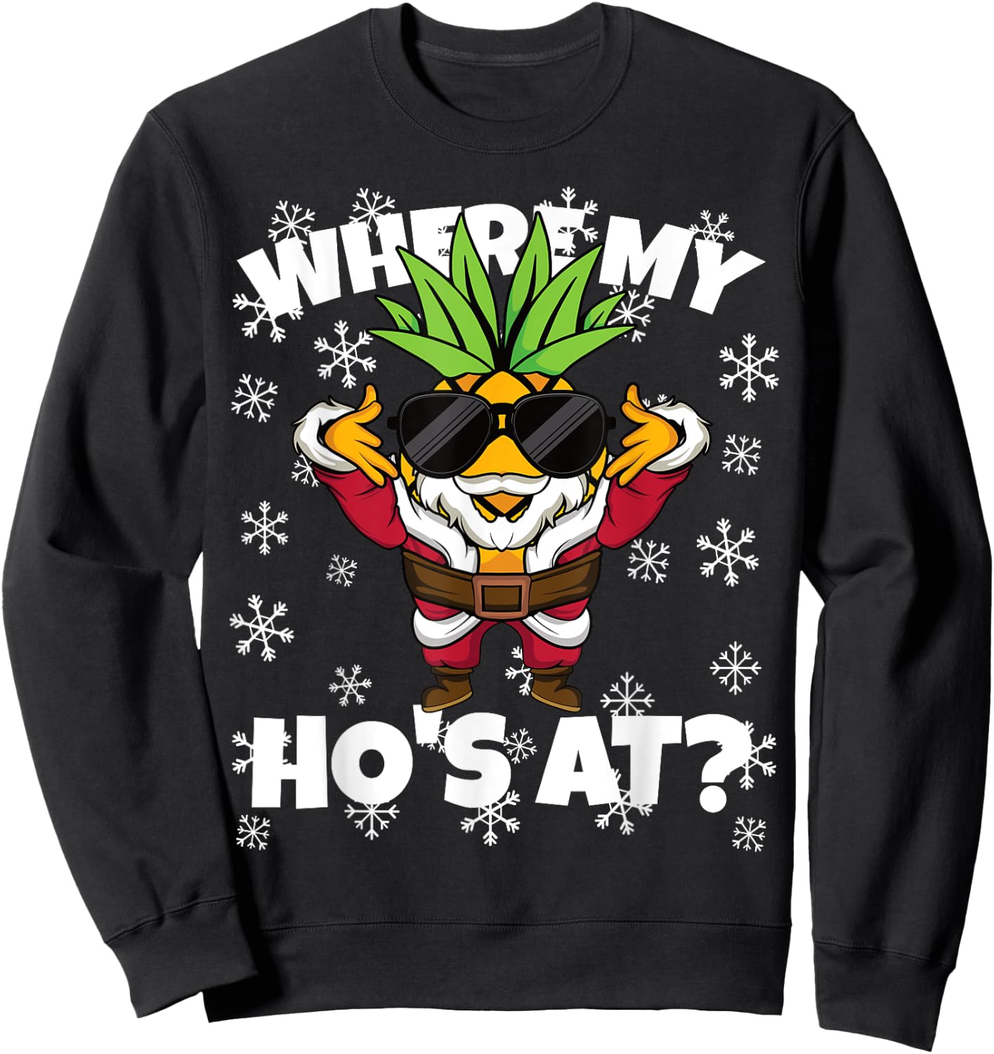Christmas Swinger Santa Where My Ho's At Pineapple Men Sweatshirt - Sweatshirt | Black