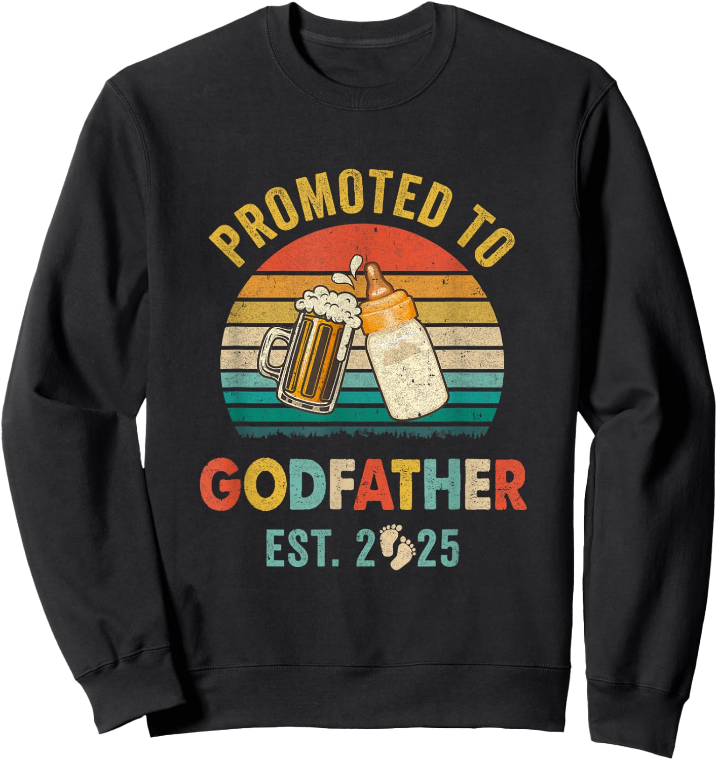 Promoted To Godfather Est 2025 Vintage New Fathers Day Sweatshirt - Sweatshirt | Black