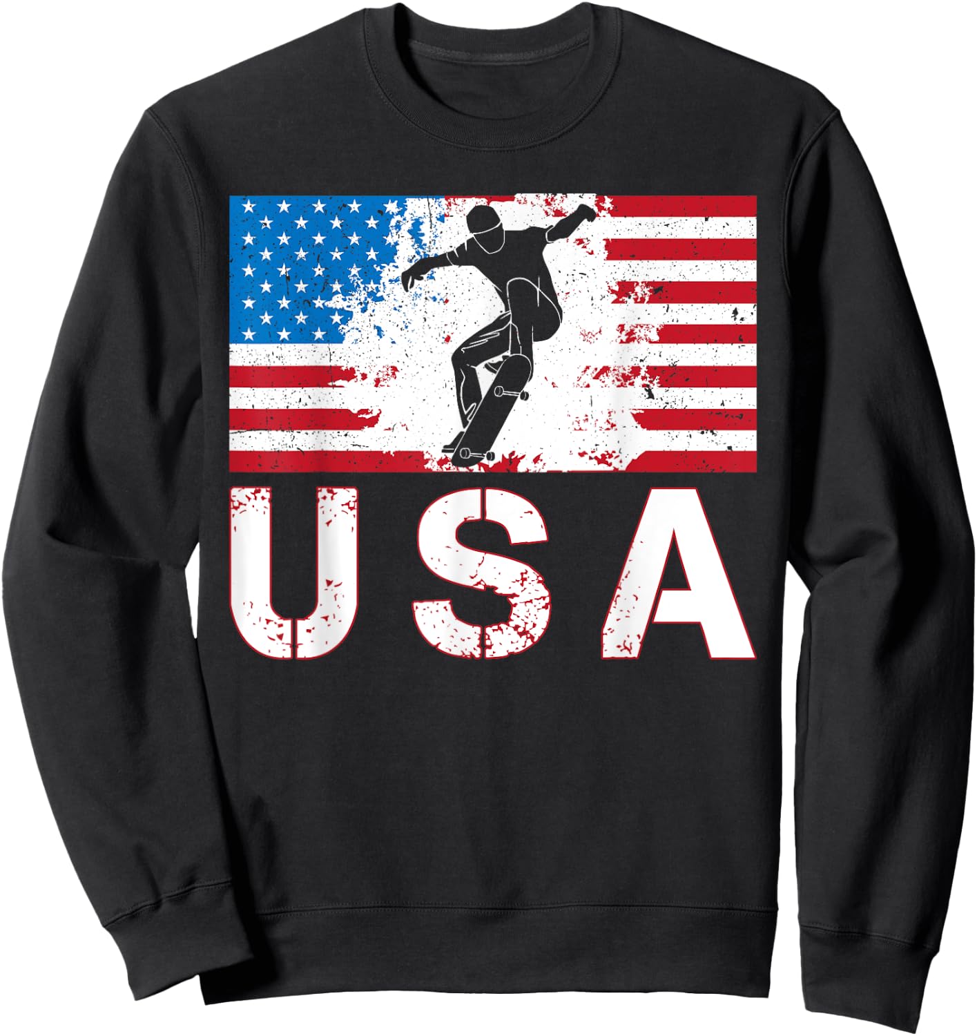 USA Skateboarding team American flag US skater men women Sweatshirt - Sweatshirt | Black