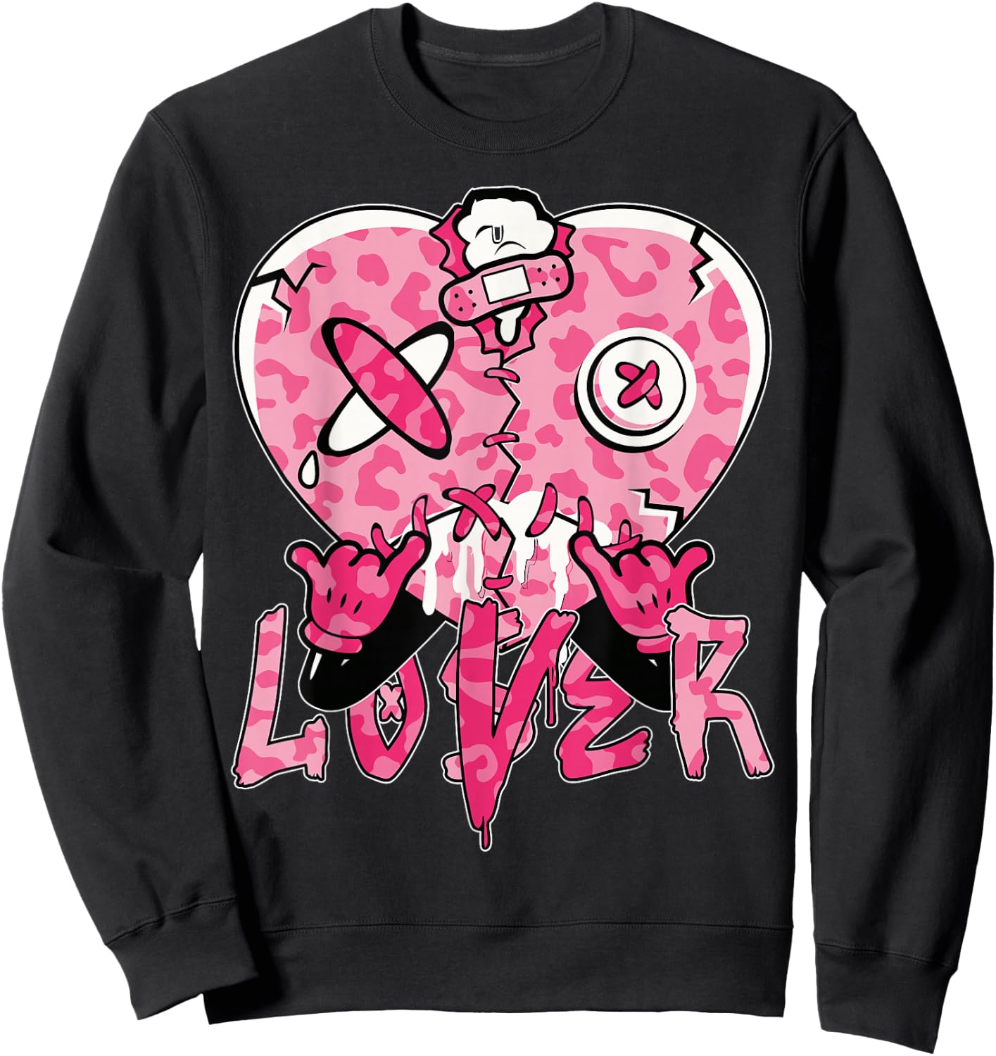 Funny Pink Loser Lover Pink Drip Heart Leopard Women Sweatshirt - Sweatshirt | Black